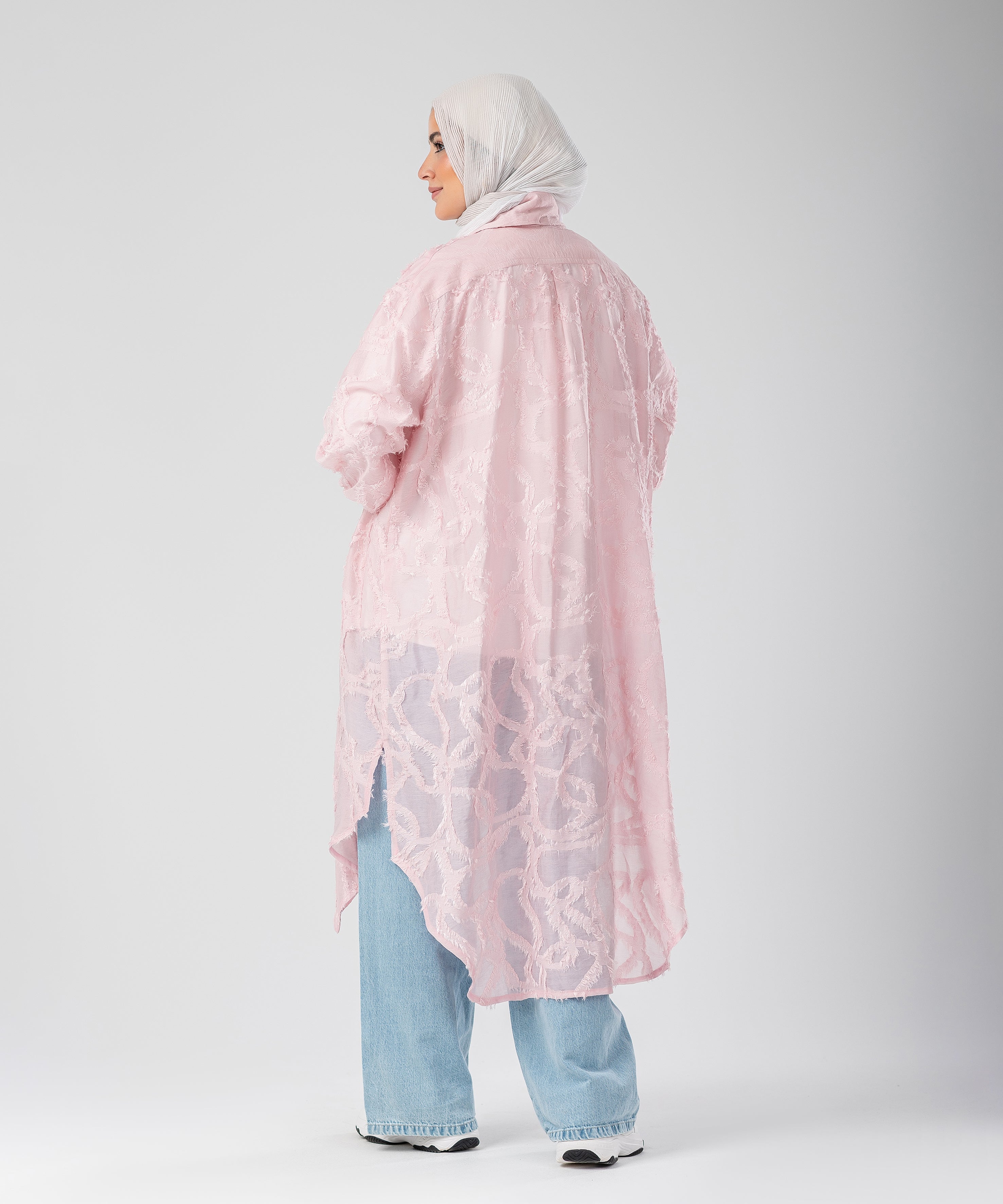 Elegant Lace Modest Cardigan – (Pink)