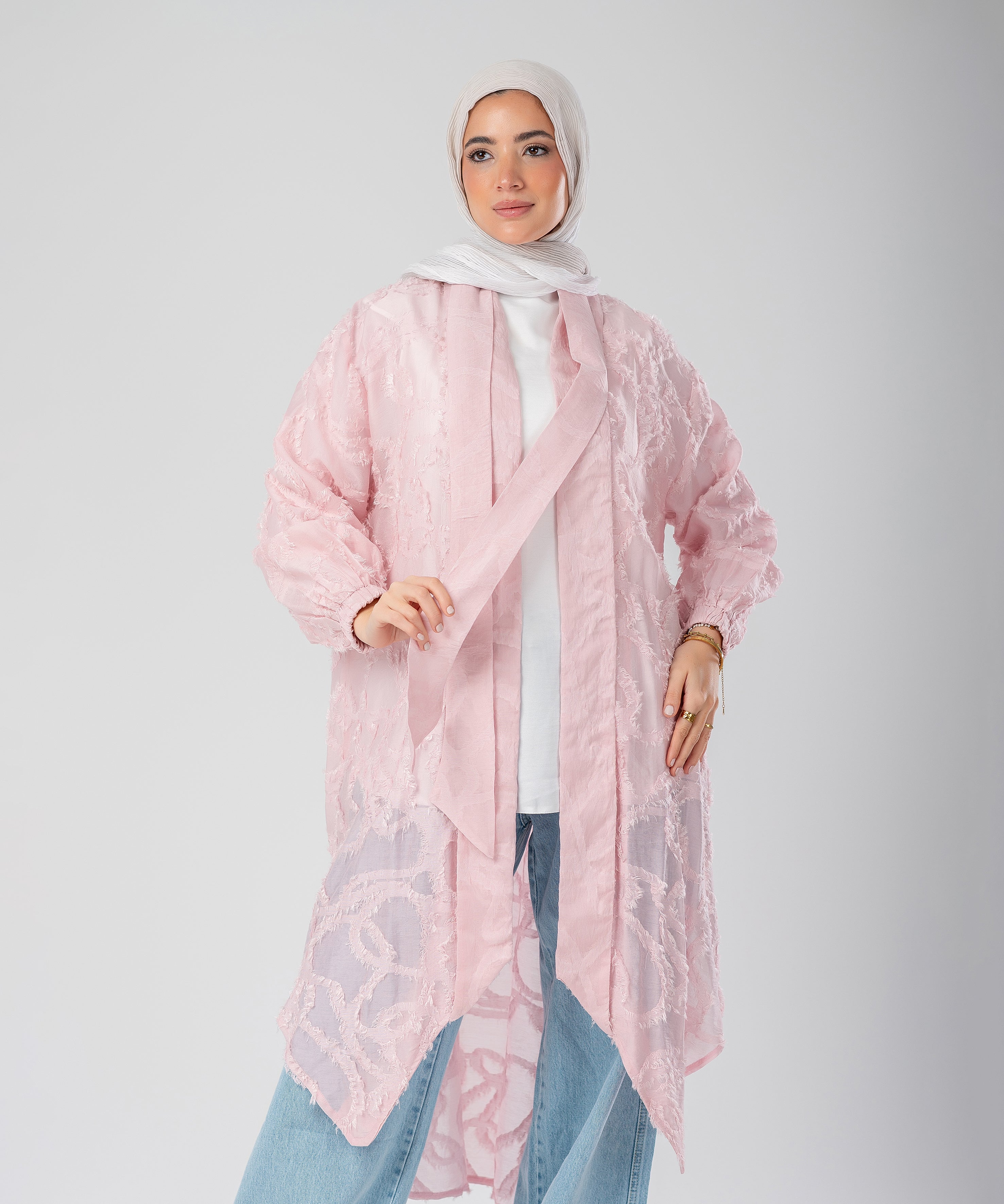 Elegant Lace Modest Cardigan – (Pink)