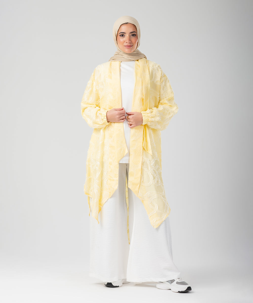 Elegant Lace Modest Cardigan – (Canary Yellow)