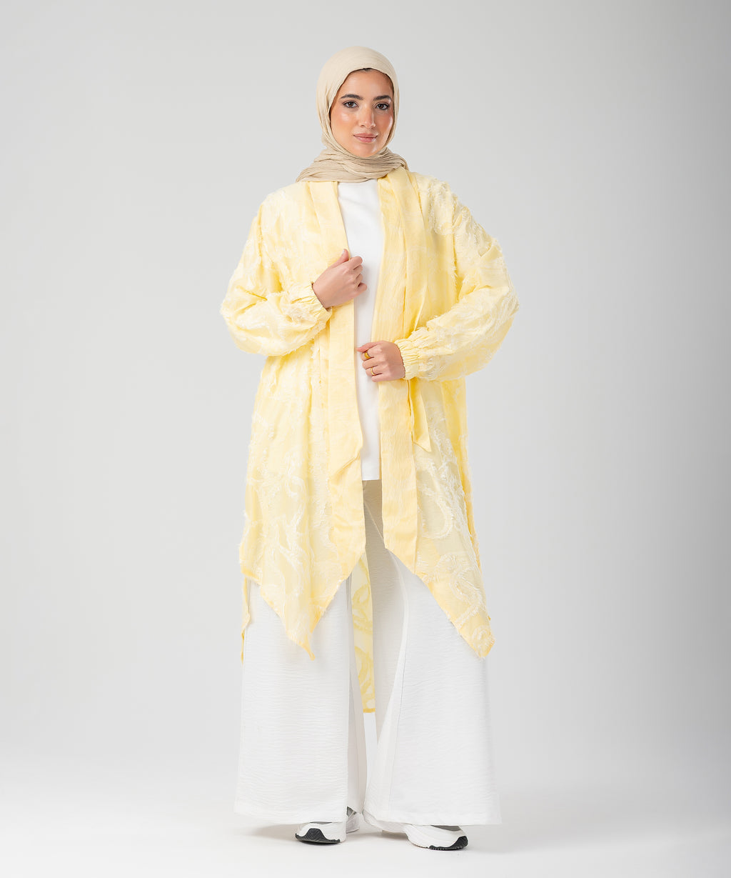 Elegant Lace Modest Cardigan – (Canary Yellow)