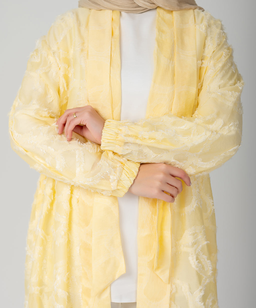 Elegant Lace Modest Cardigan – (Canary Yellow)