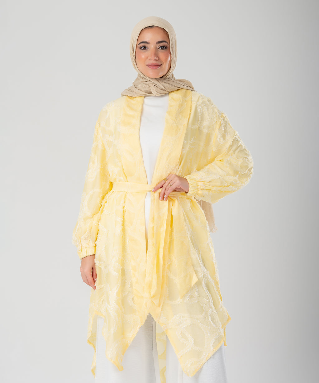 Elegant Lace Modest Cardigan – (Canary Yellow)