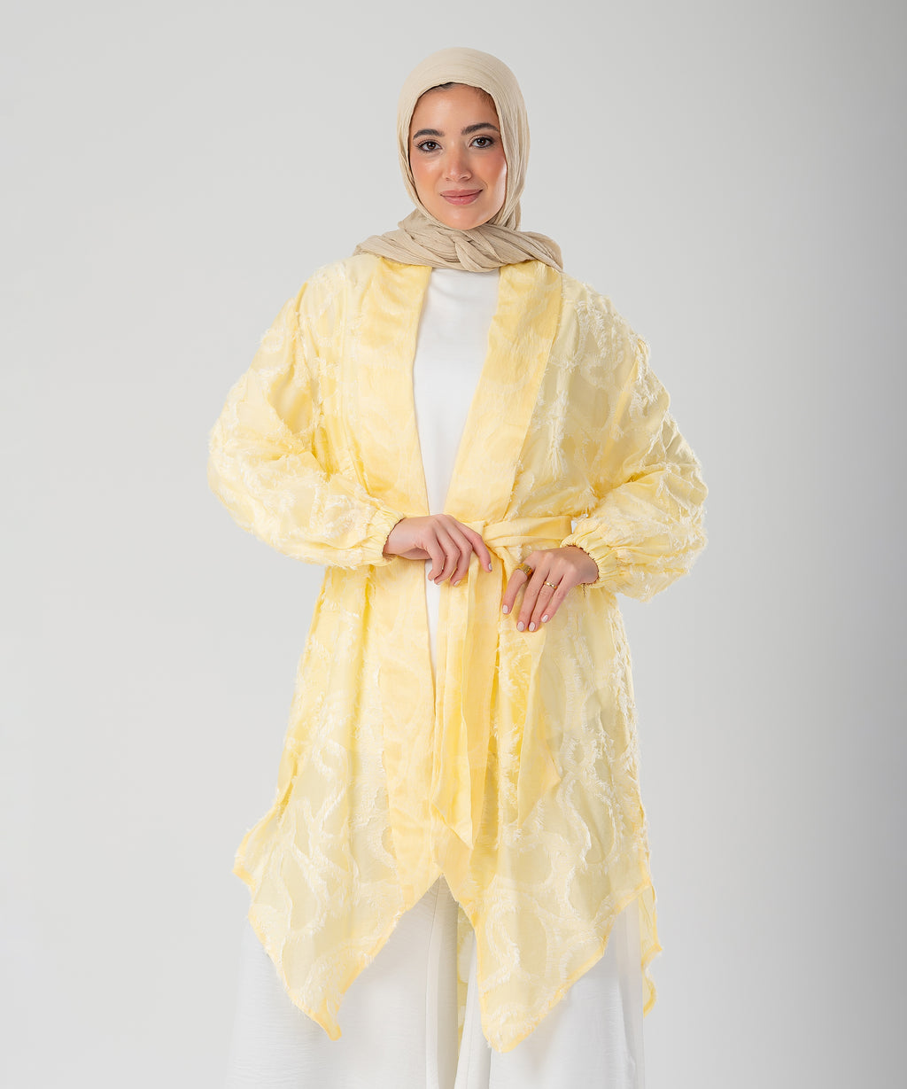 Elegant Lace Modest Cardigan – (Canary Yellow)