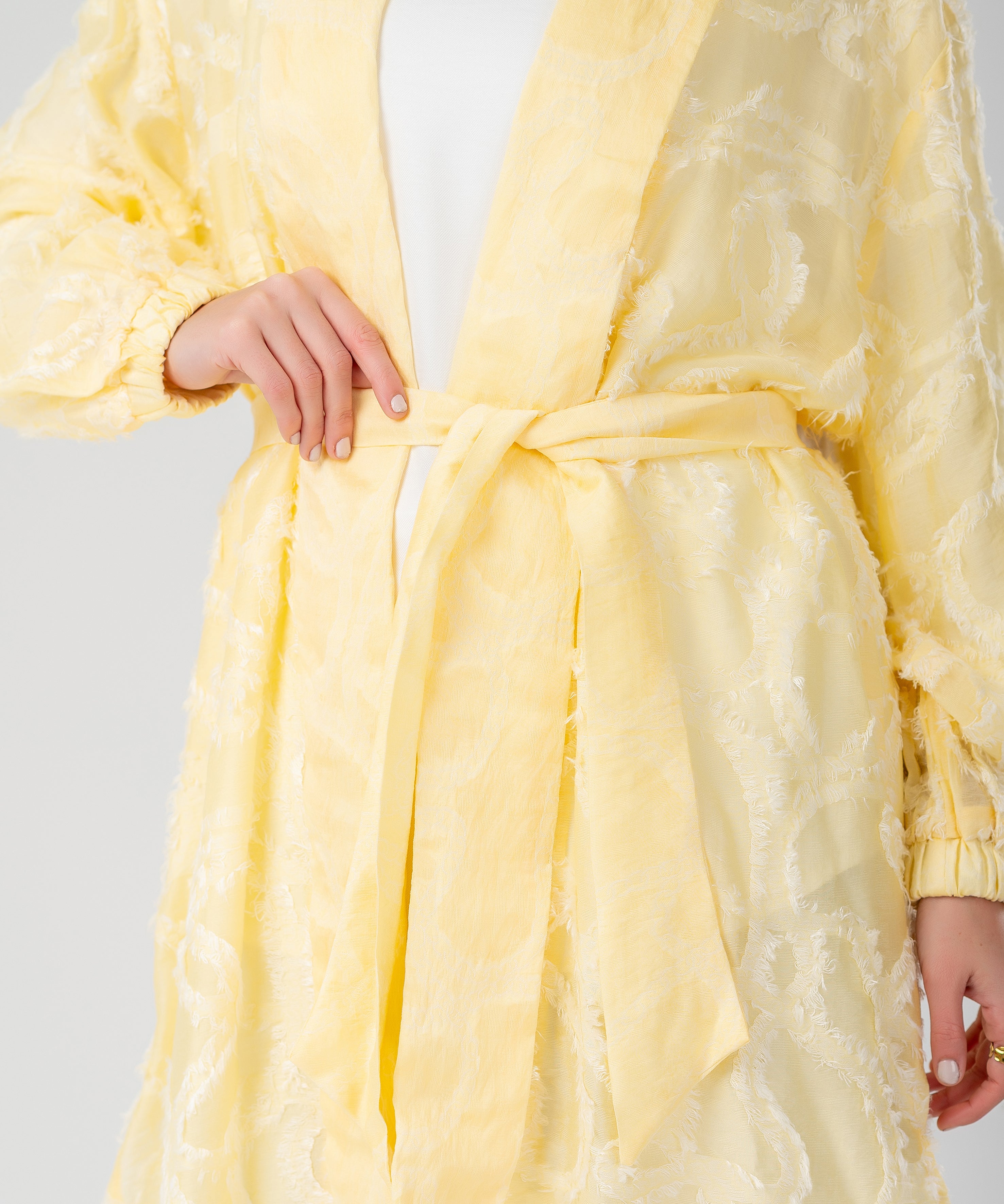 Elegant Lace Modest Cardigan – (Canary Yellow)