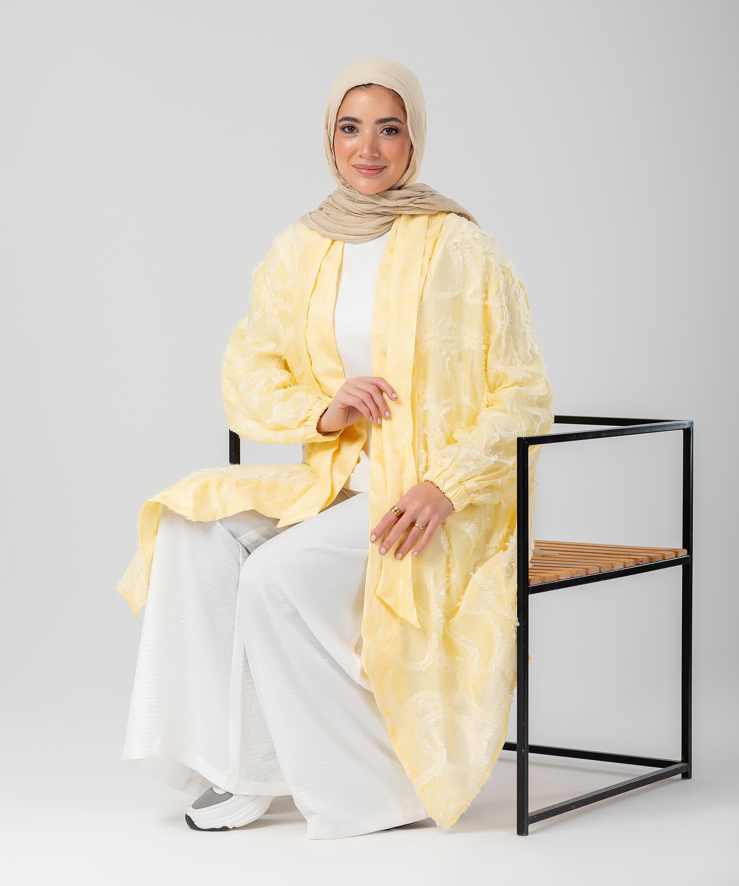 Elegant Lace Modest Cardigan – (Canary Yellow)