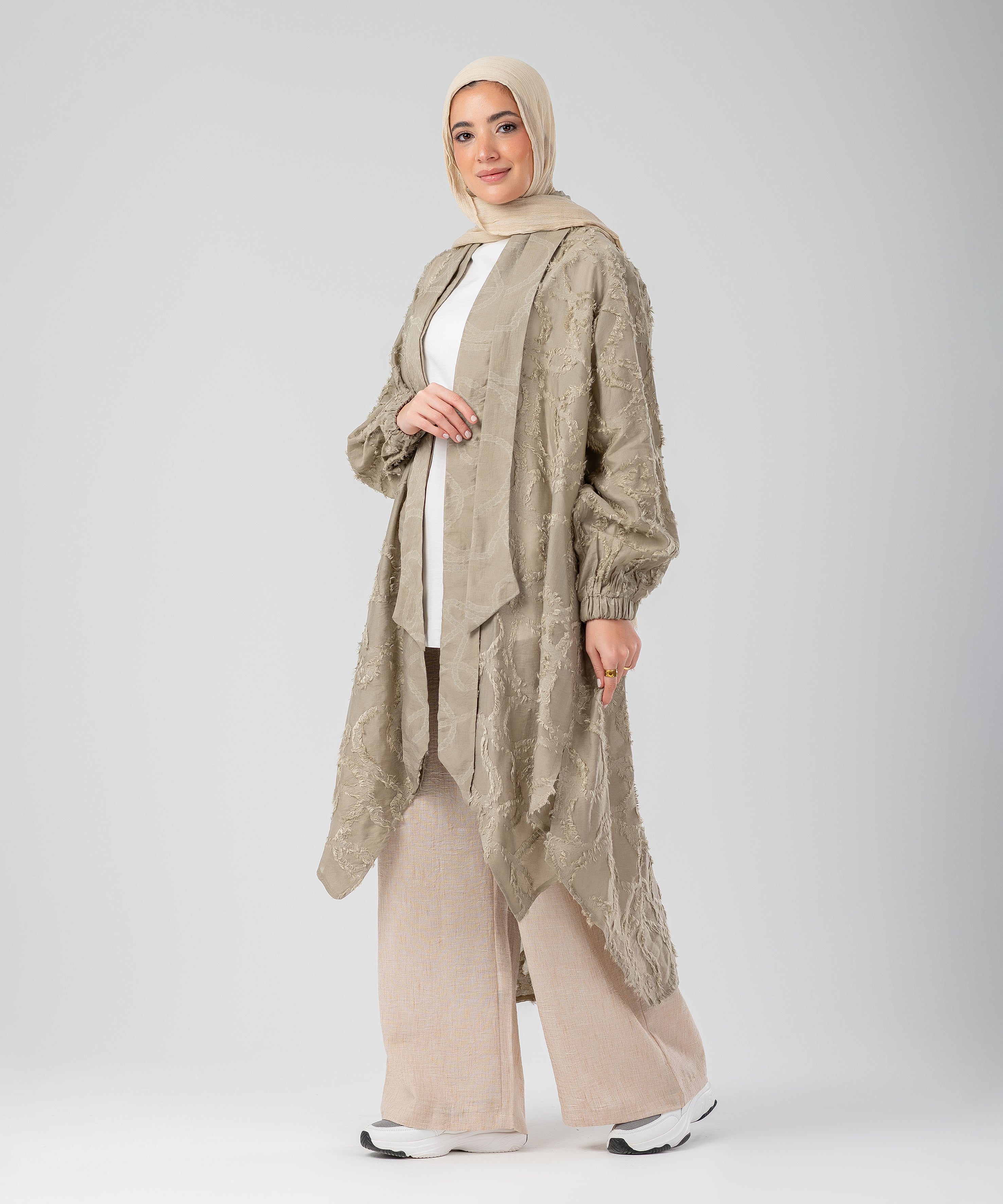 Elegant Lace Modest Cardigan – (Olive)