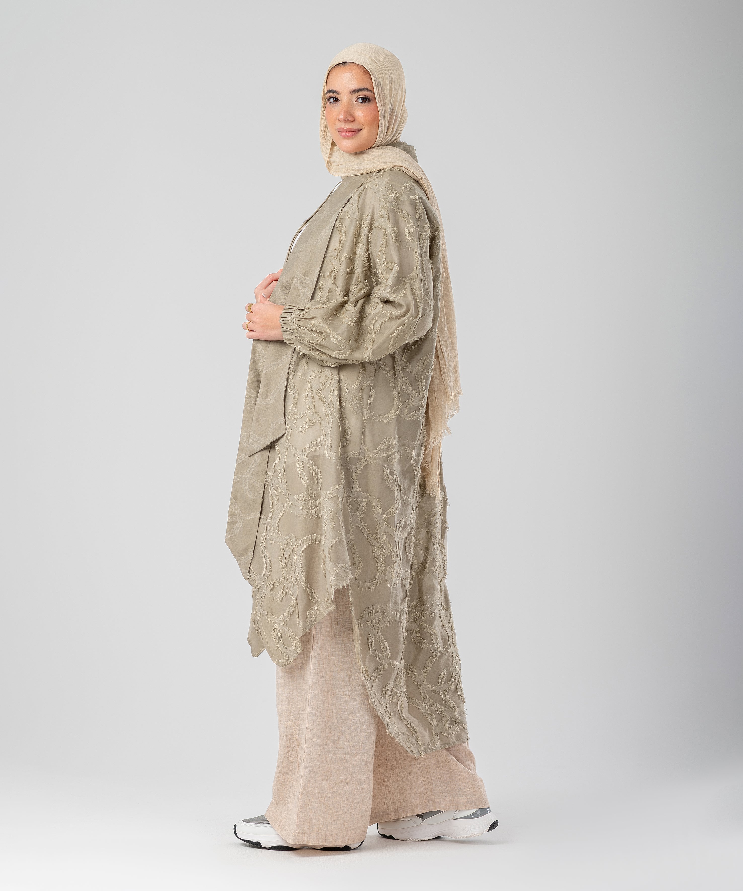 Elegant Lace Modest Cardigan – (Olive)