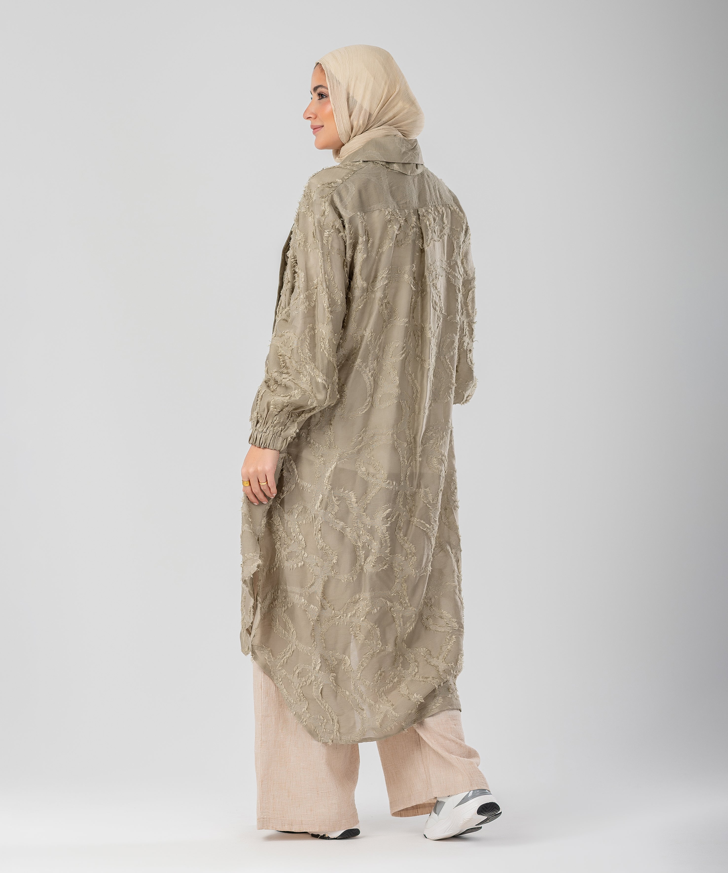 Elegant Lace Modest Cardigan – (Olive)