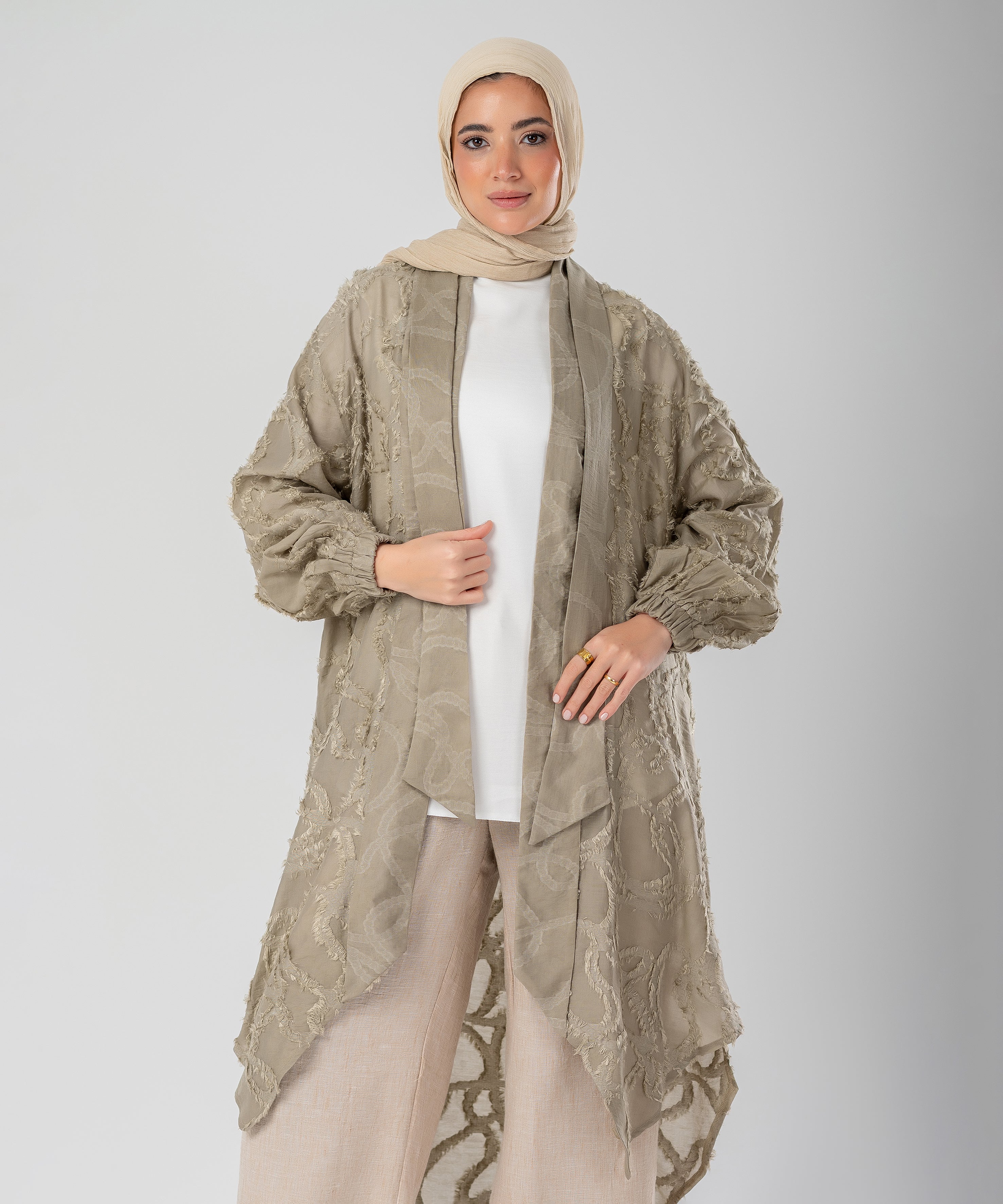 Elegant Lace Modest Cardigan – (Olive)