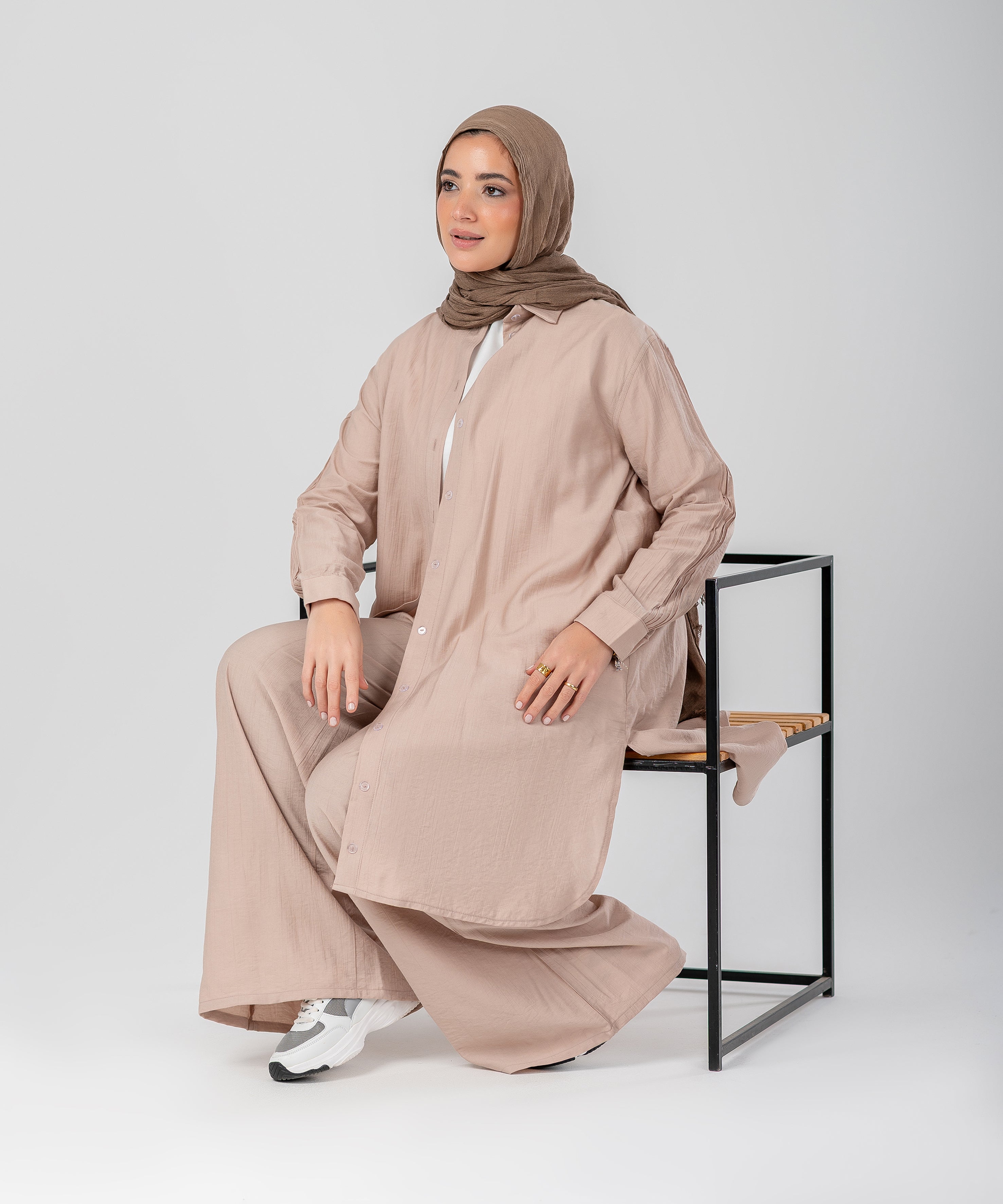 Two-Piece Modest Set Strides (Beige)