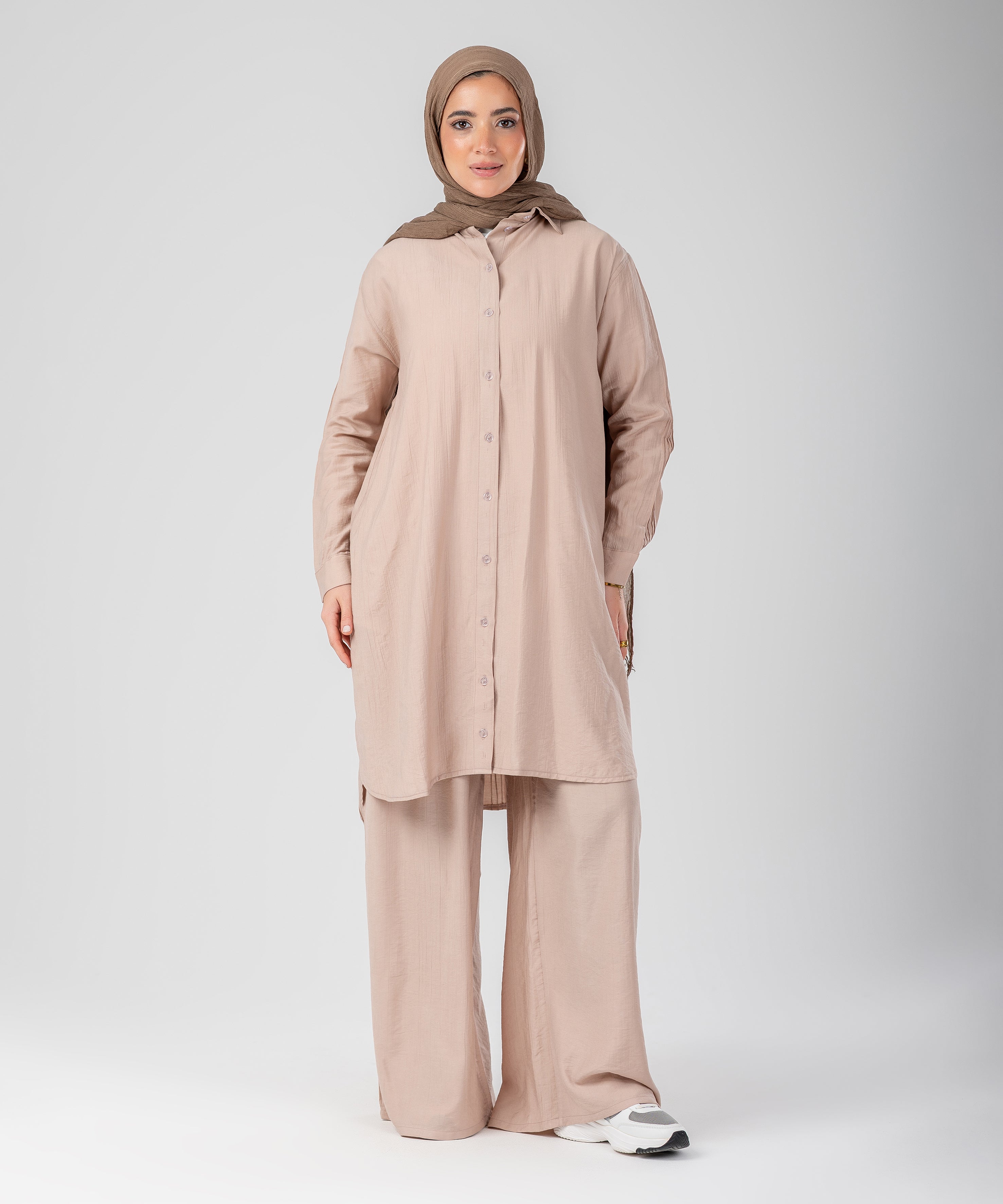 Two-Piece Modest Set Strides (Beige)