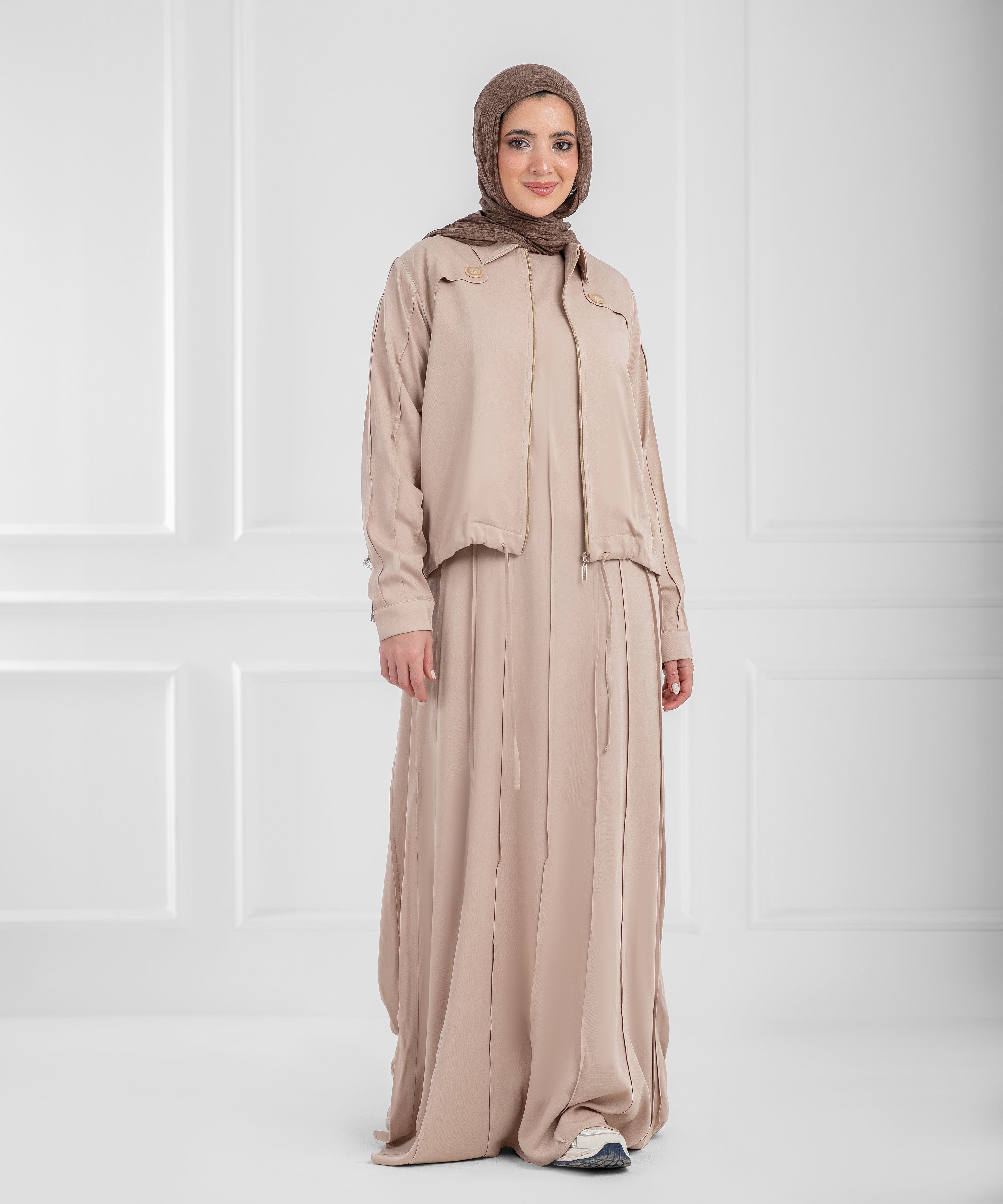 Summer Cotton Celine Beige Modest Set (dress + cropped jacket)