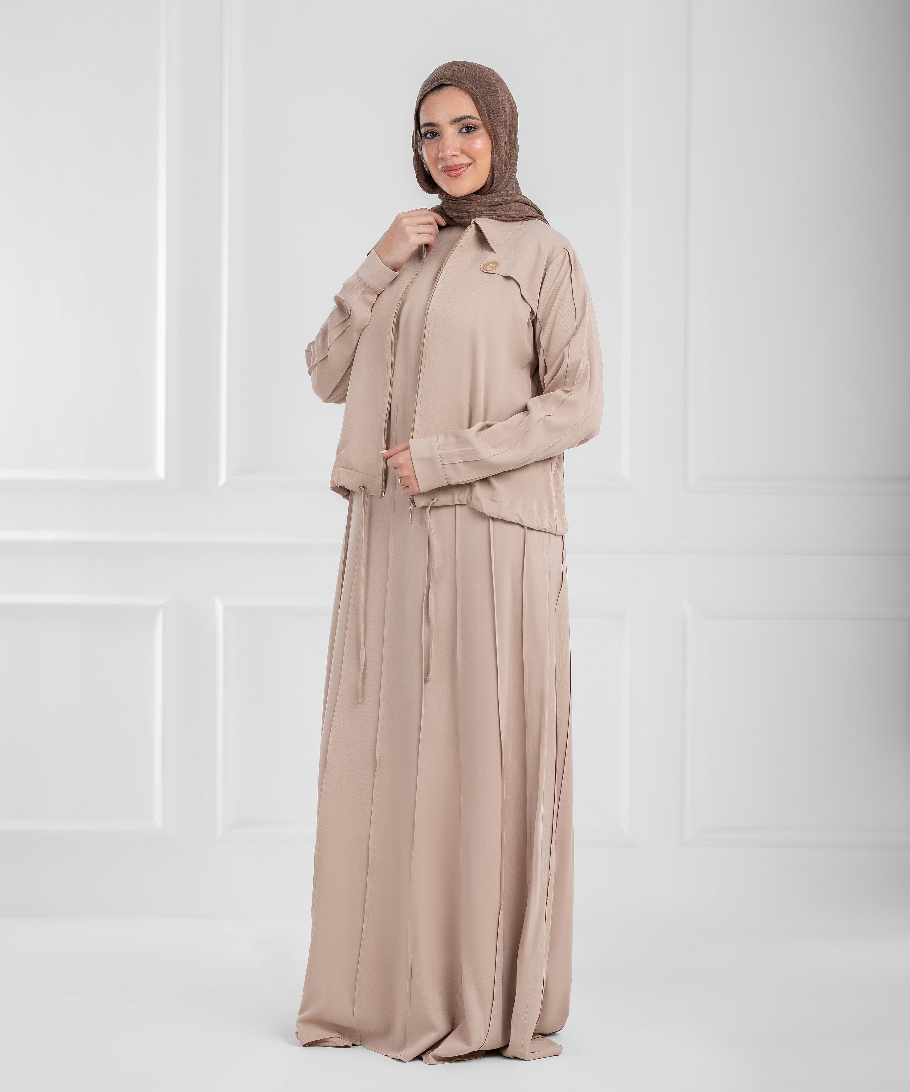 Summer Cotton Celine Beige Modest Set (dress + cropped jacket)