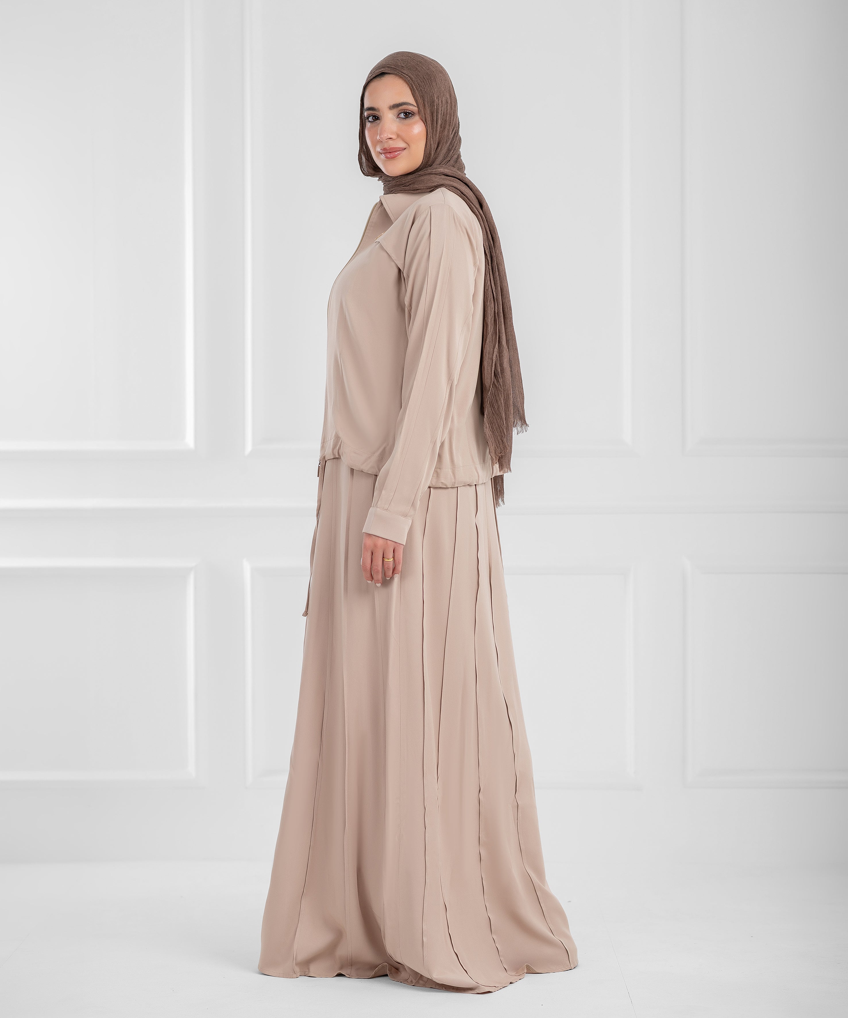Summer Cotton Celine Beige Modest Set (dress + cropped jacket)