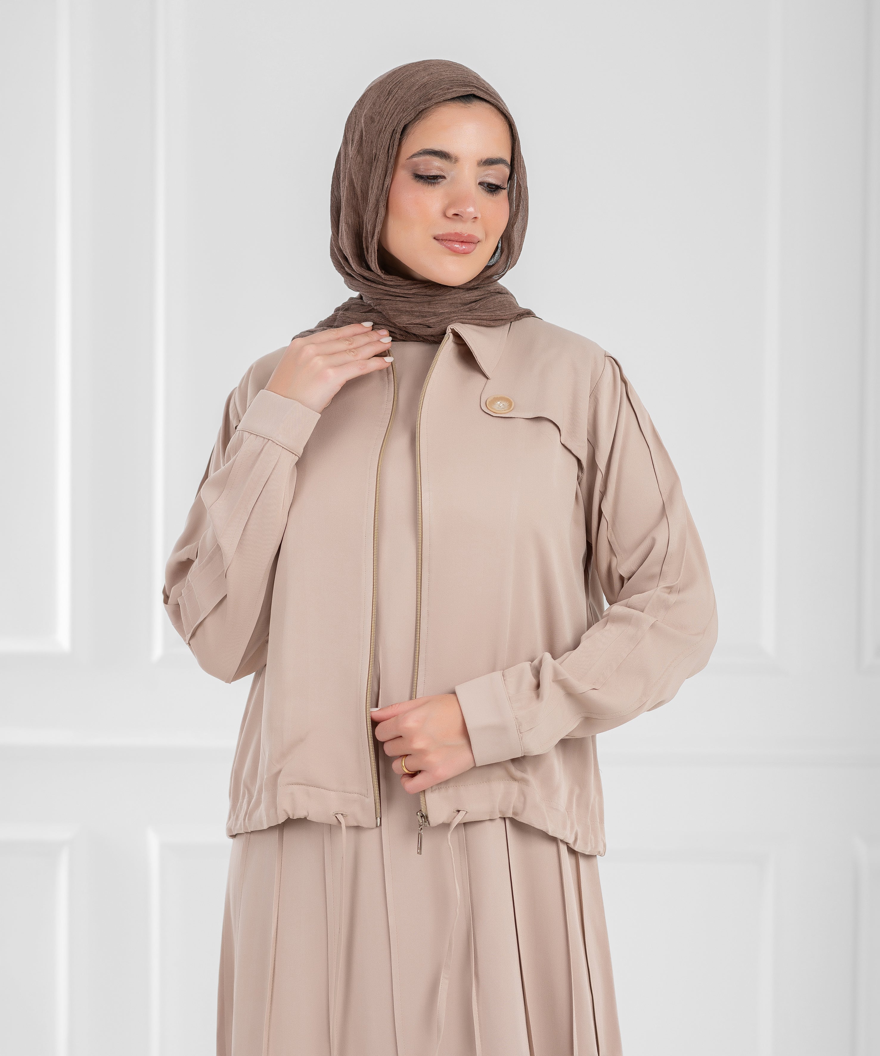 Summer Cotton Celine Beige Modest Set (dress + cropped jacket)