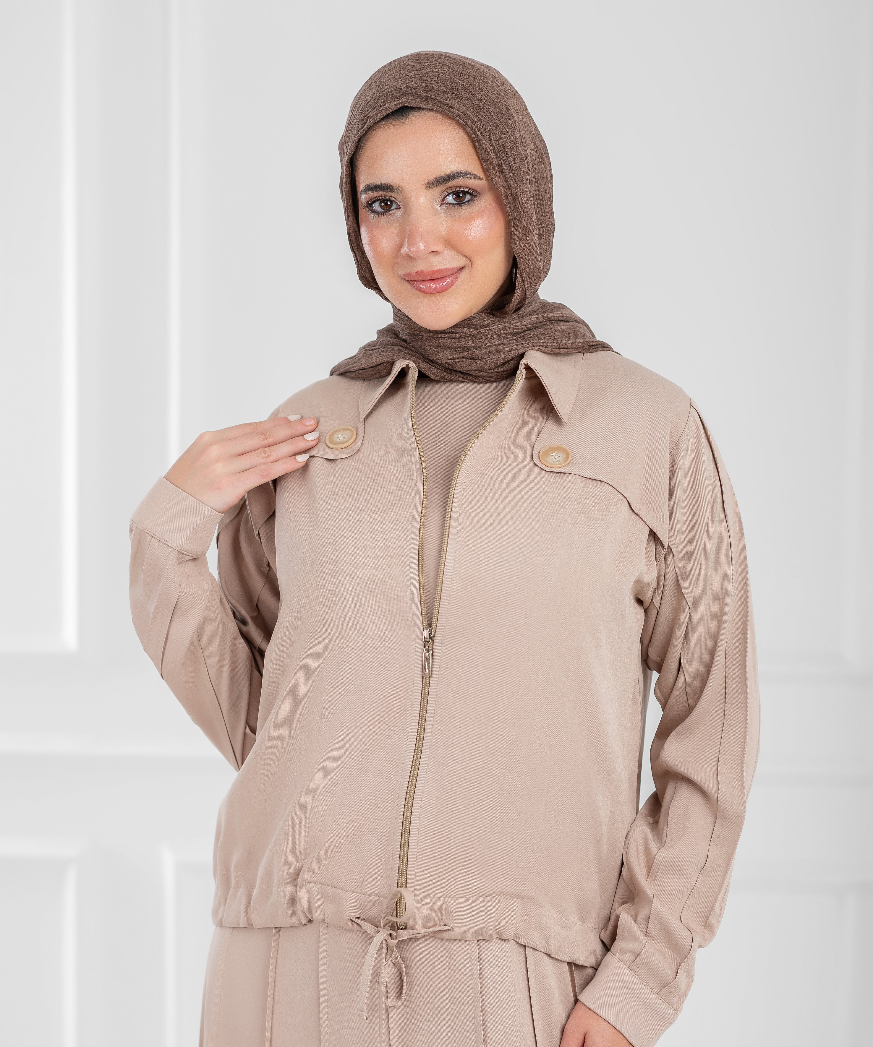 Summer Cotton Celine Beige Modest Set (dress + cropped jacket)