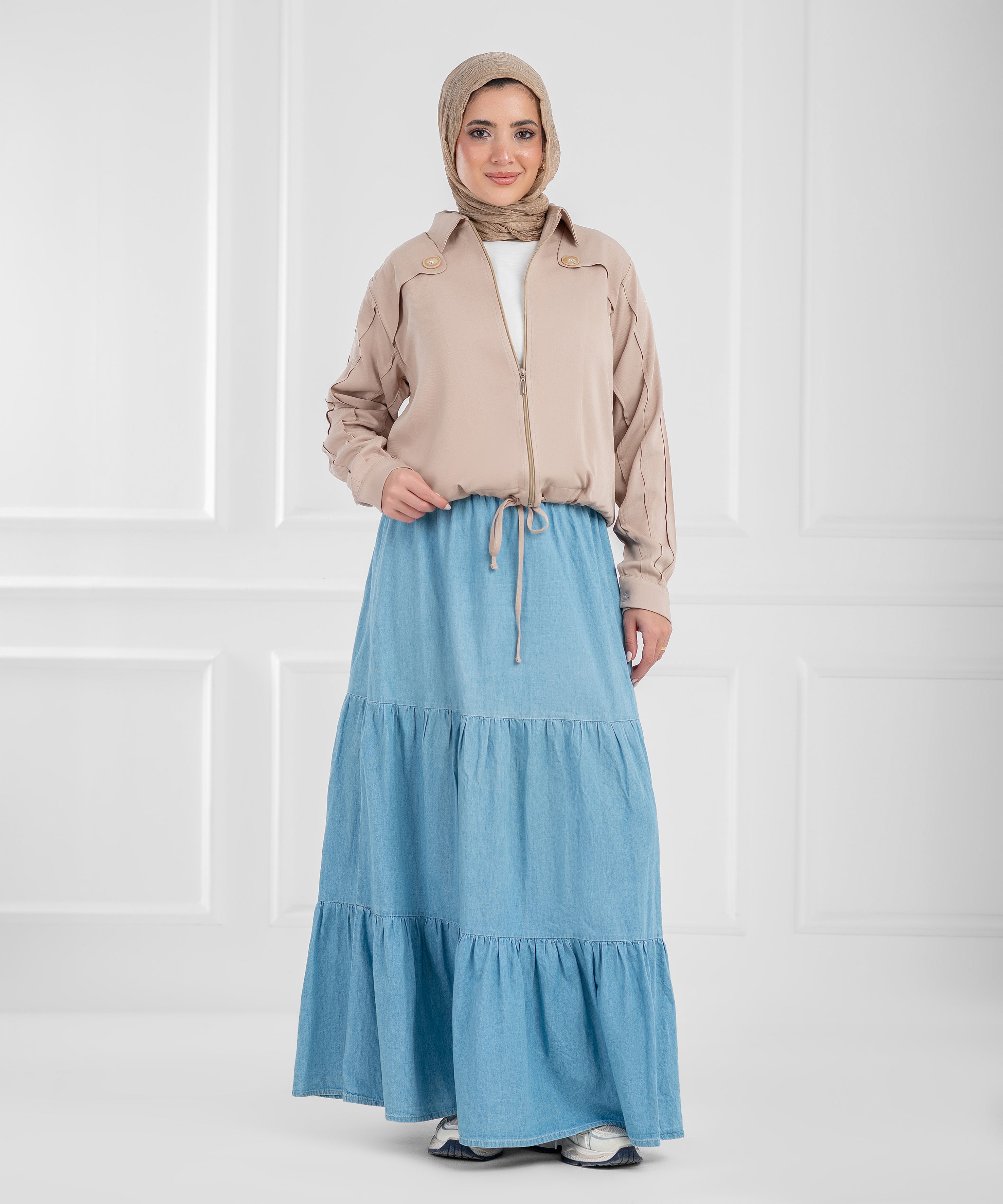 Summer Cotton Celine Beige Modest Set (dress + cropped jacket)