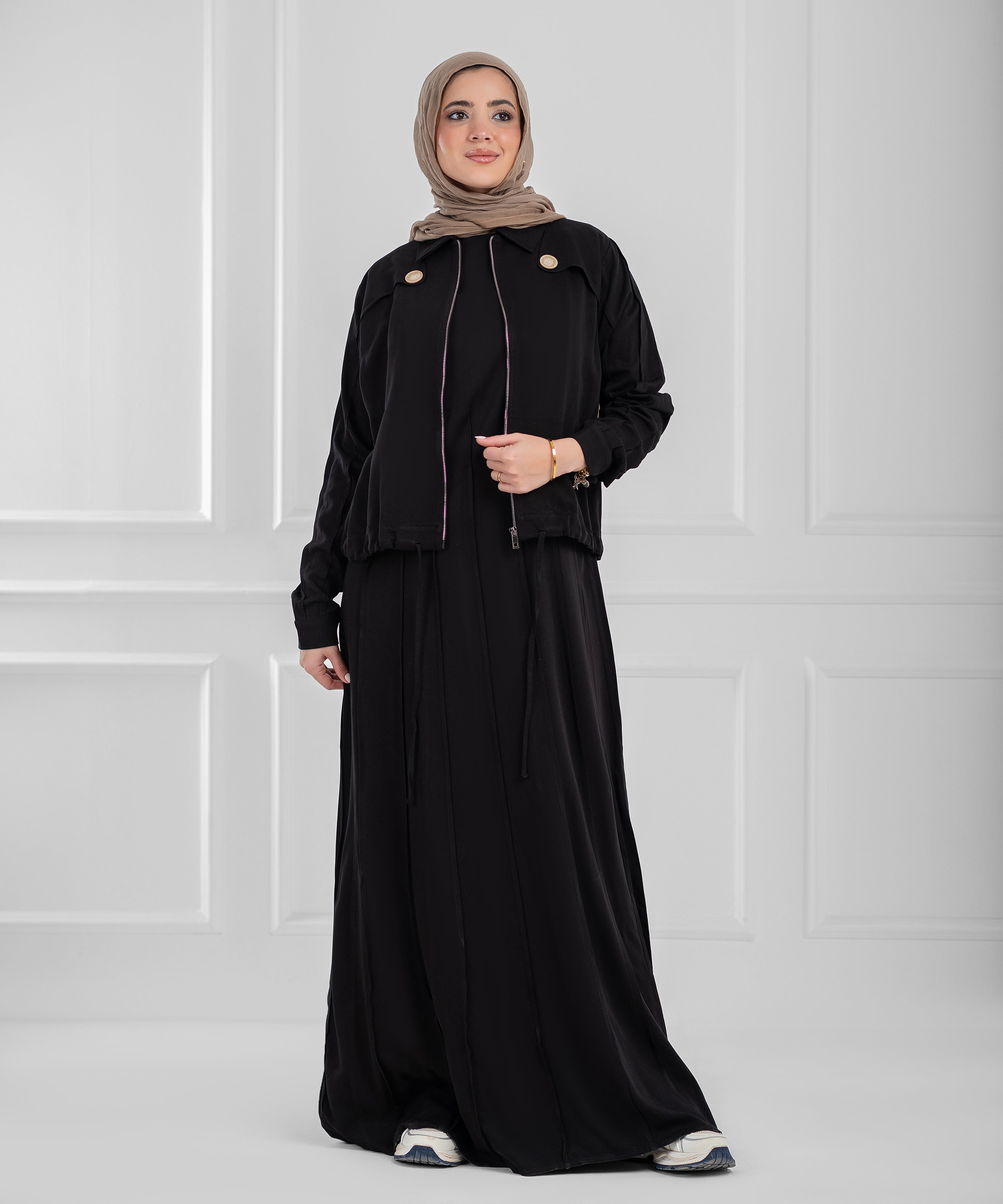 Summer Cotton Nova Black Modest Set (dress + cropped jacket)