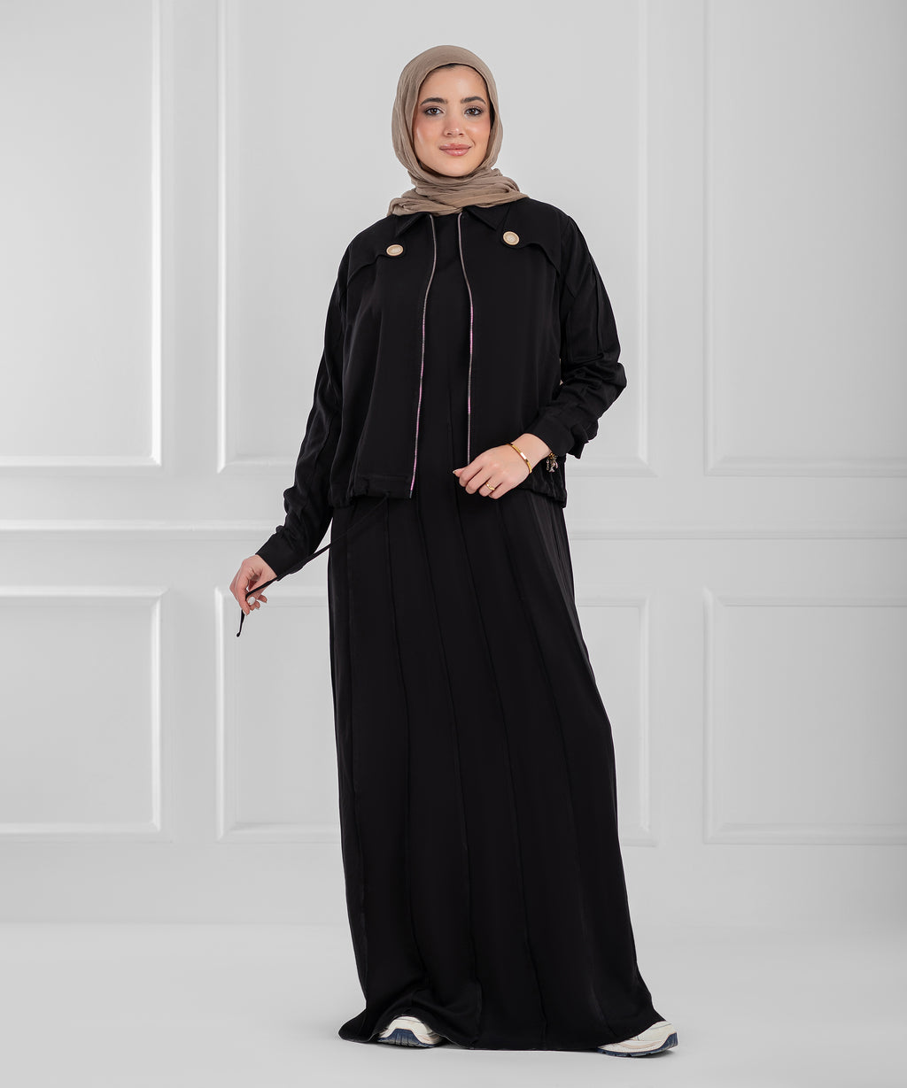 Summer Cotton Nova Black Modest Set (dress + cropped jacket)
