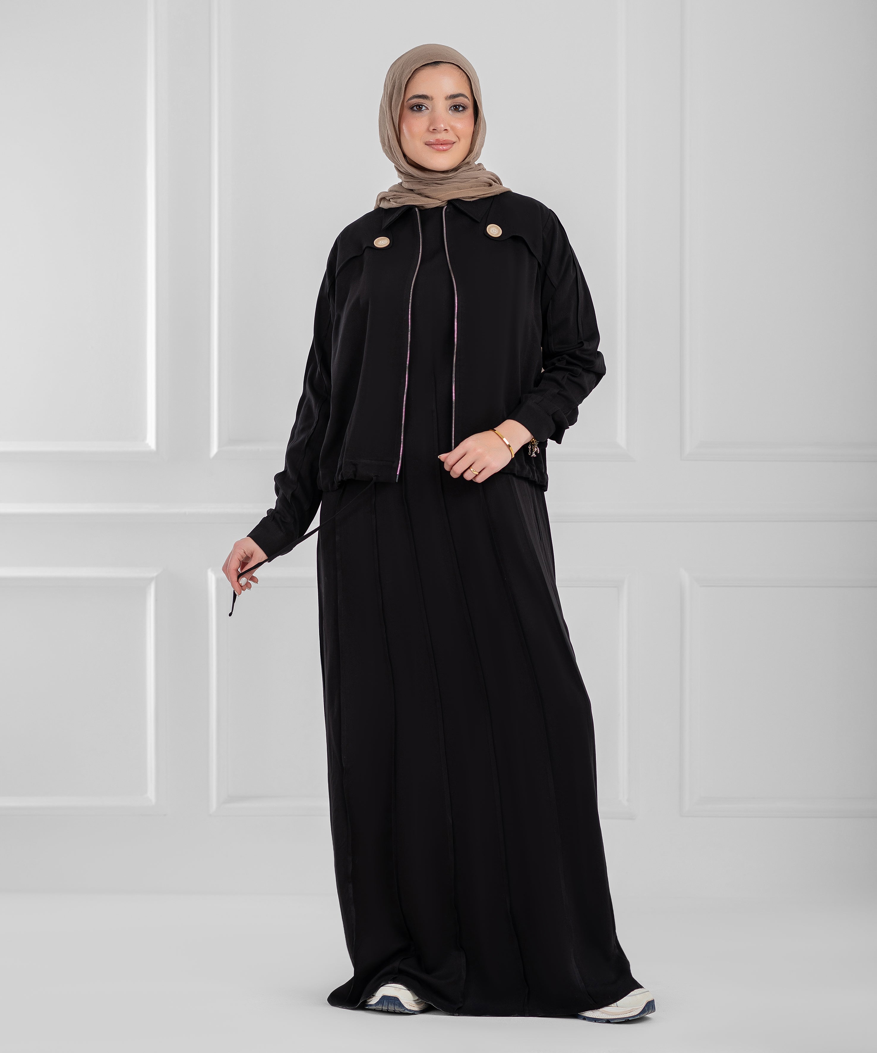 Summer Cotton Nova Black Modest Set (dress + cropped jacket)