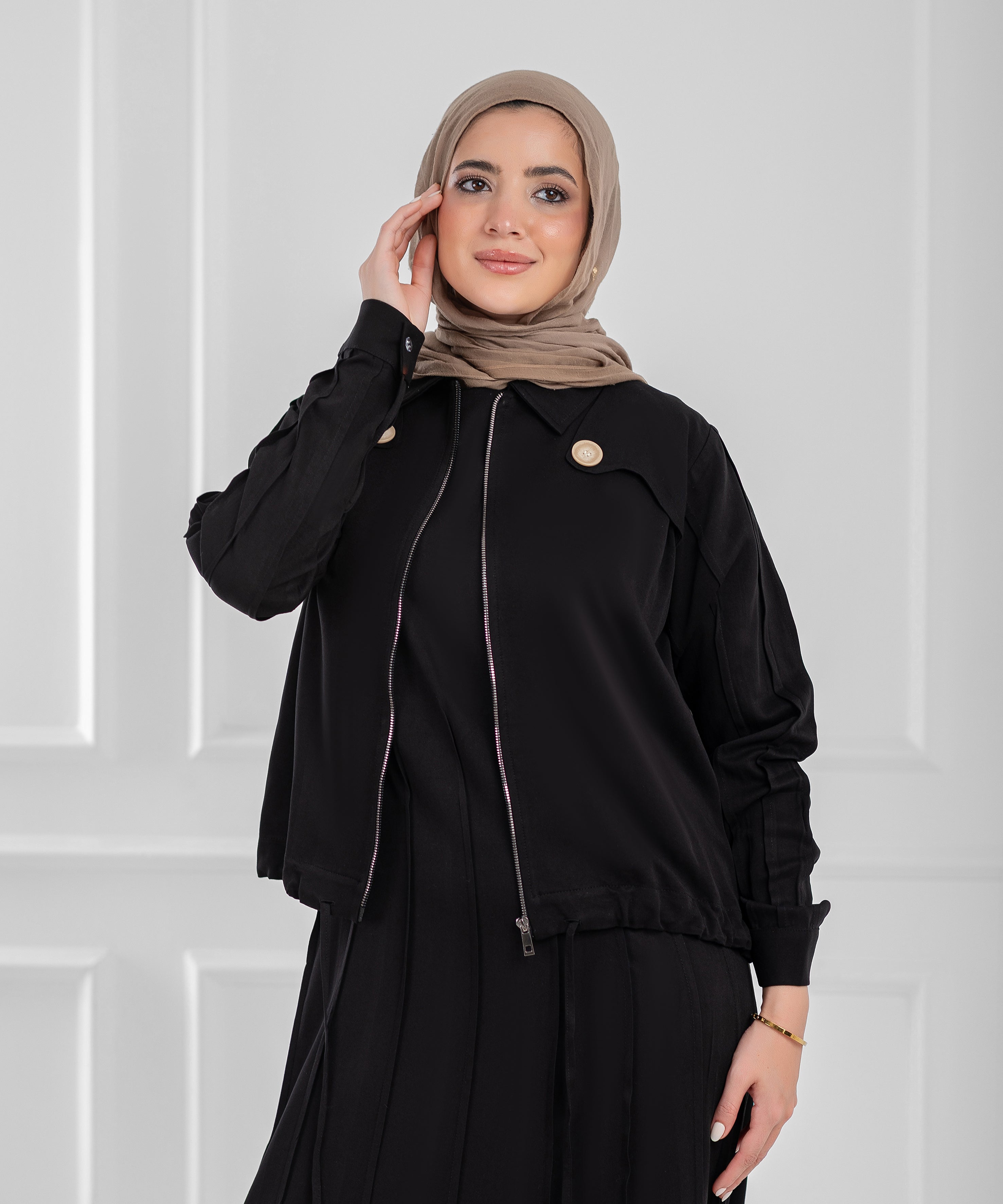Summer Cotton Nova Black Modest Set (dress + cropped jacket)