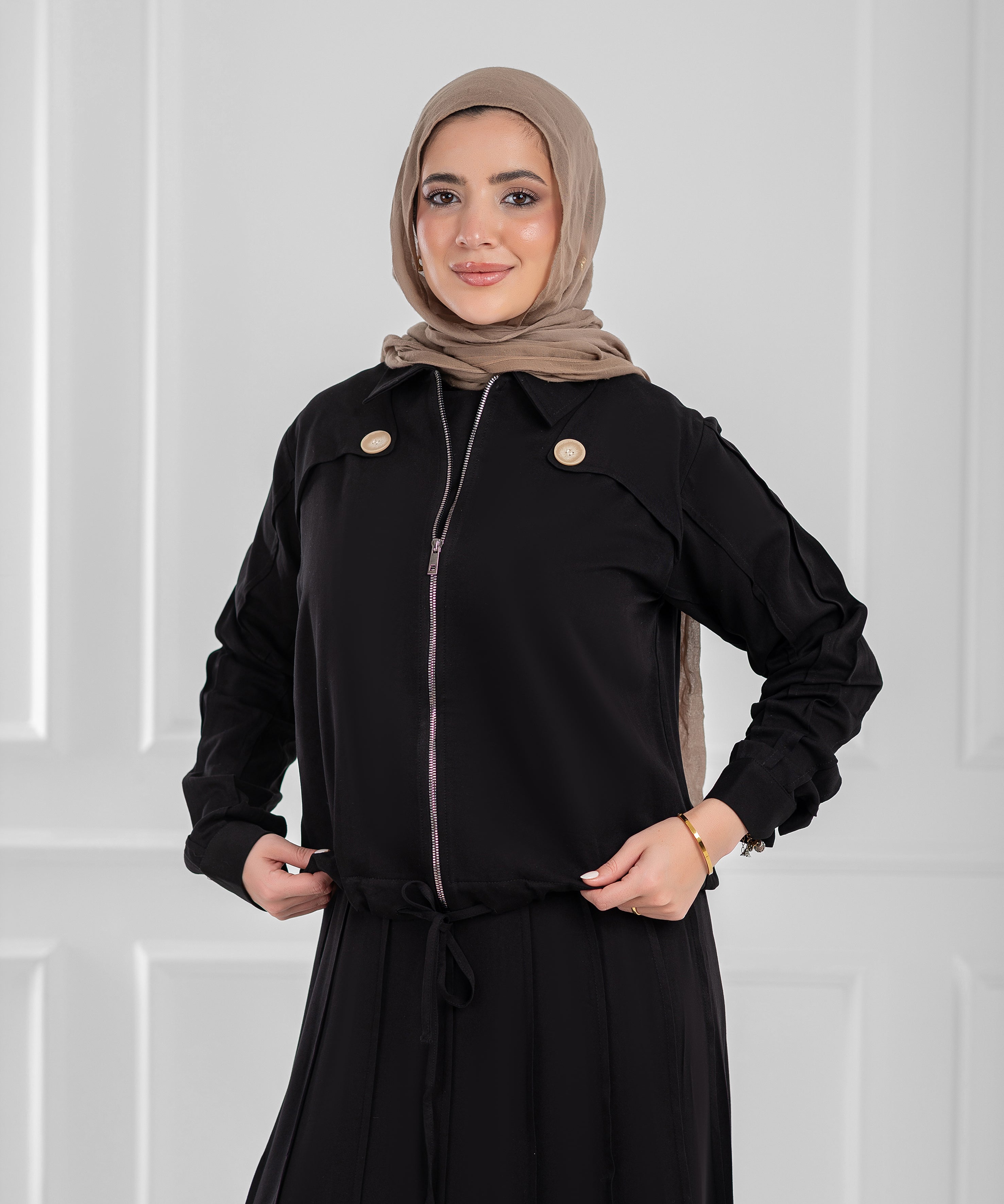 Summer Cotton Nova Black Modest Set (dress + cropped jacket)