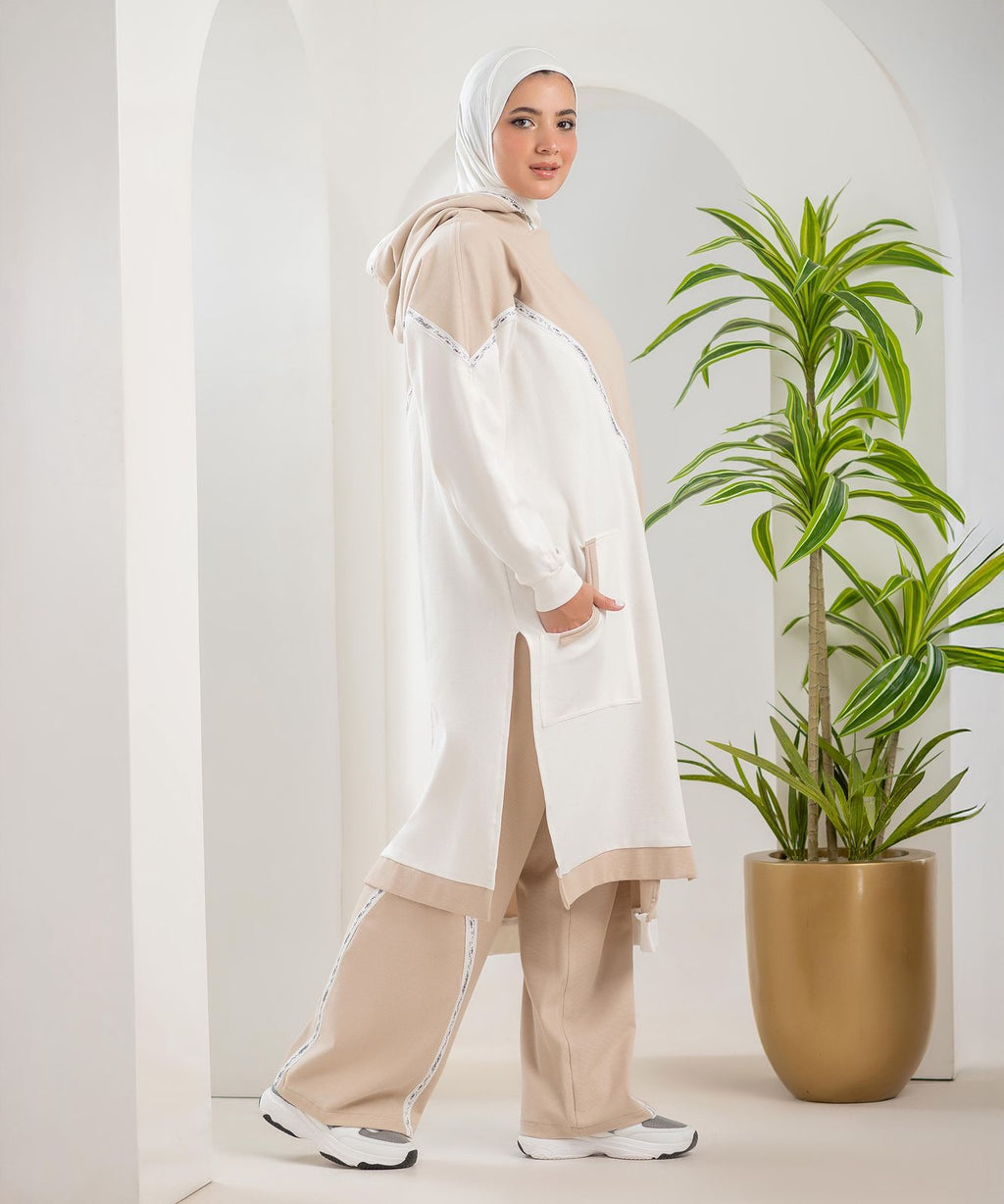 Beige x White Chic Training Suit