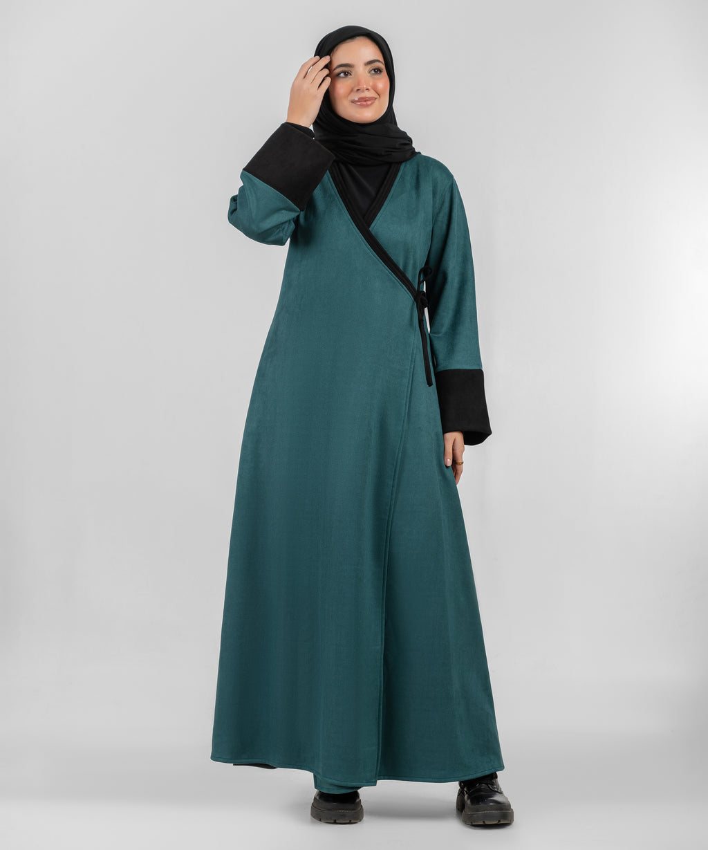 Set : Wrap Abaya Suede ( Green 0026 ) + Black Basic