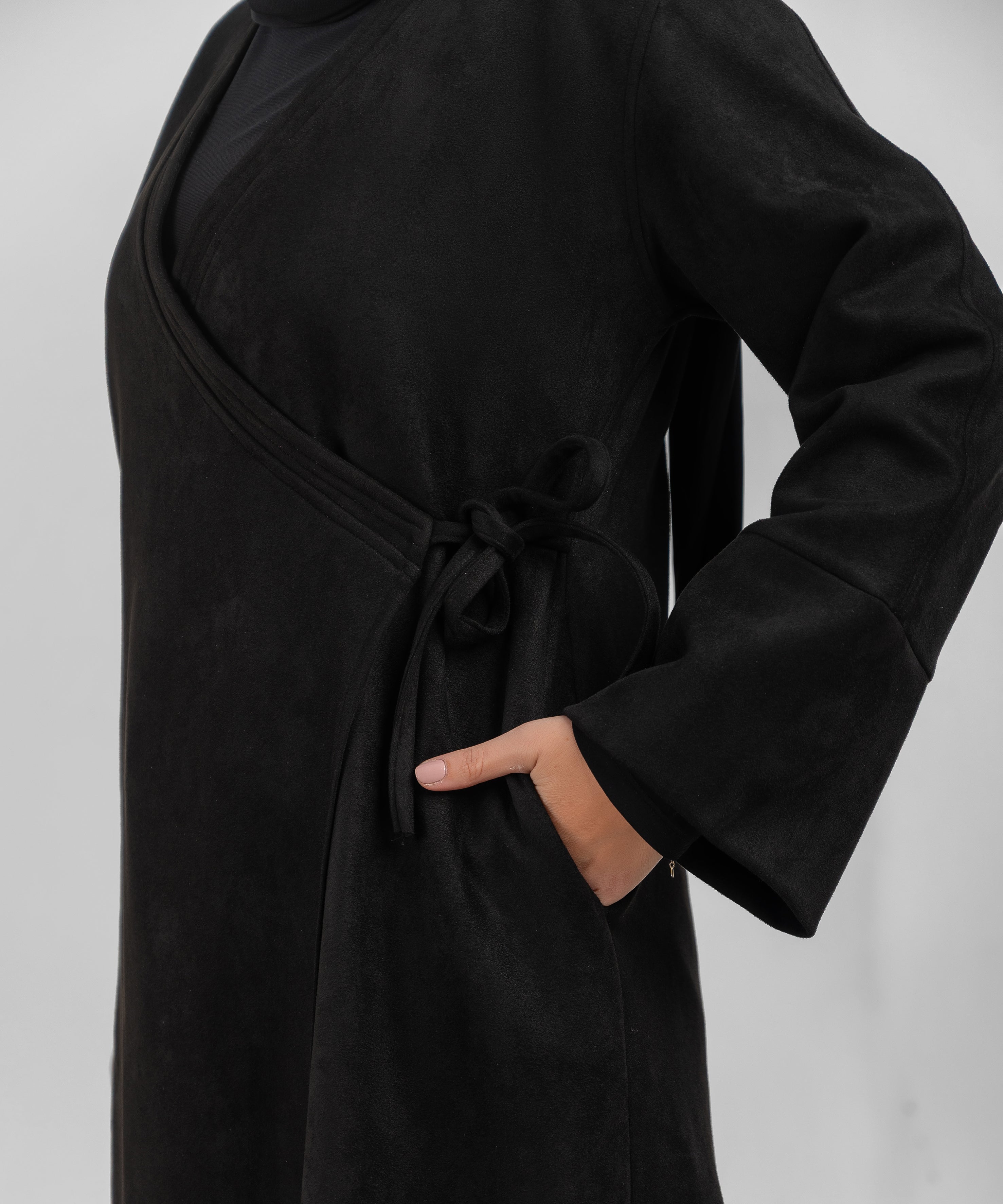 Set : Wrap Abaya Suede ( Black 0026 ) + Black Basic