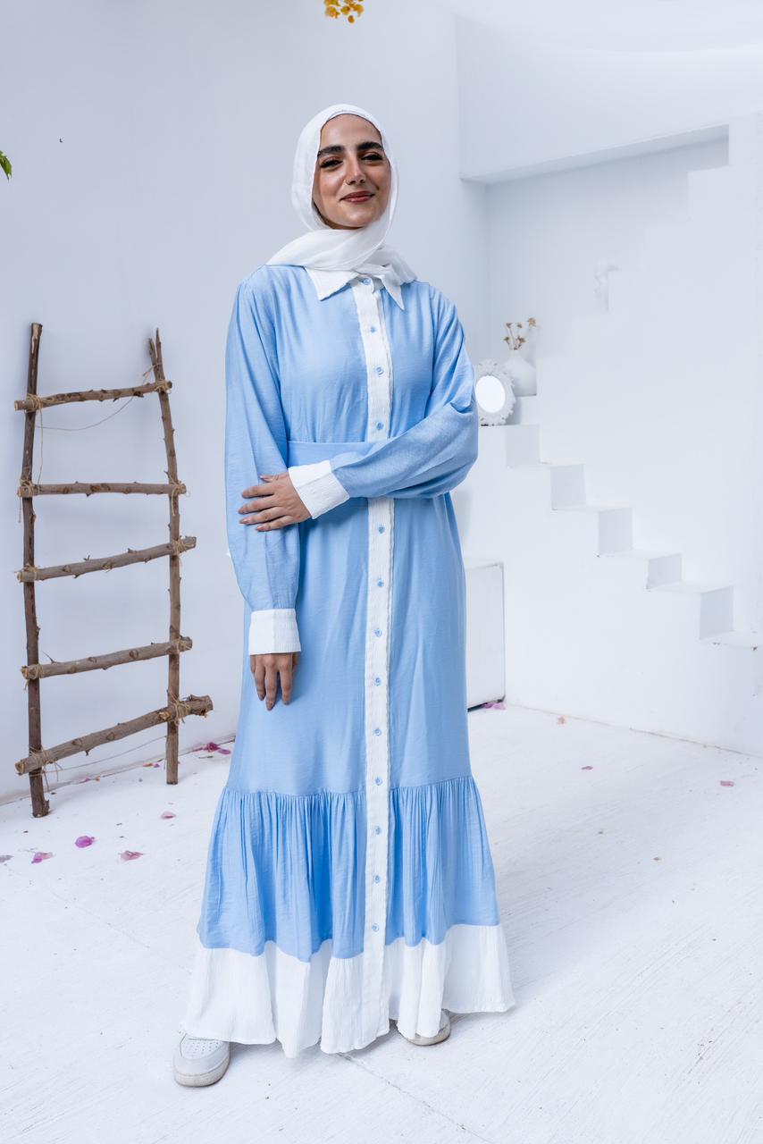 Breeze Linen Dress BBlue x White