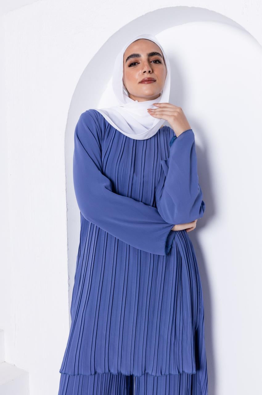 Flowy Blue Pleated Set