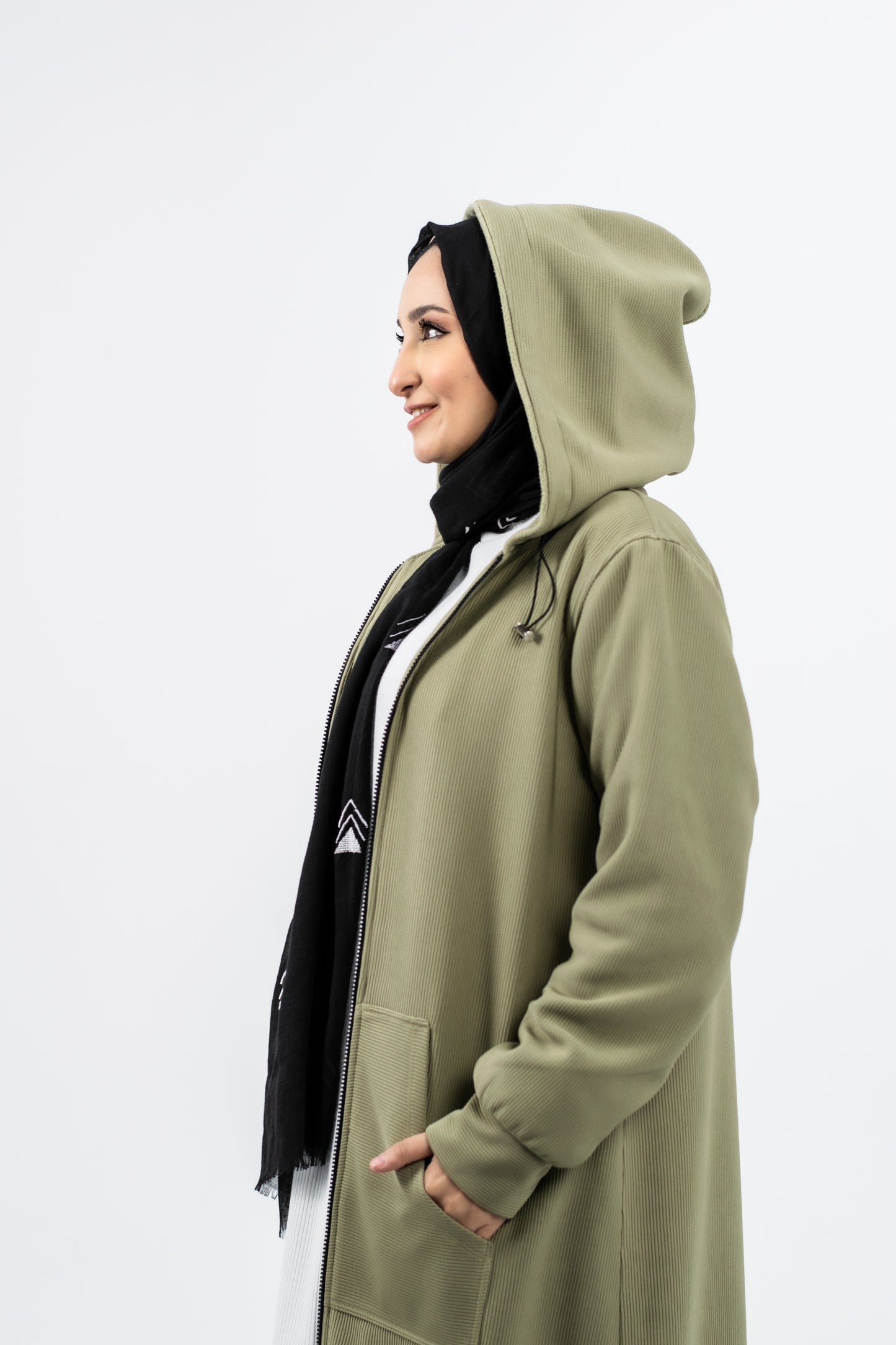 Winter Long Hoodie Jacket Olive