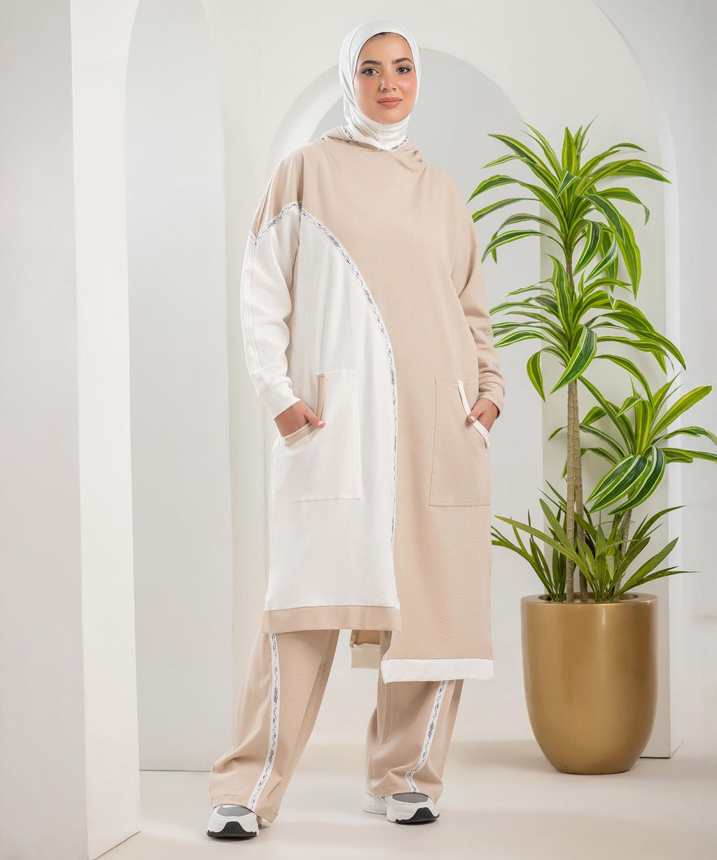 Beige x White Chic Training Suit