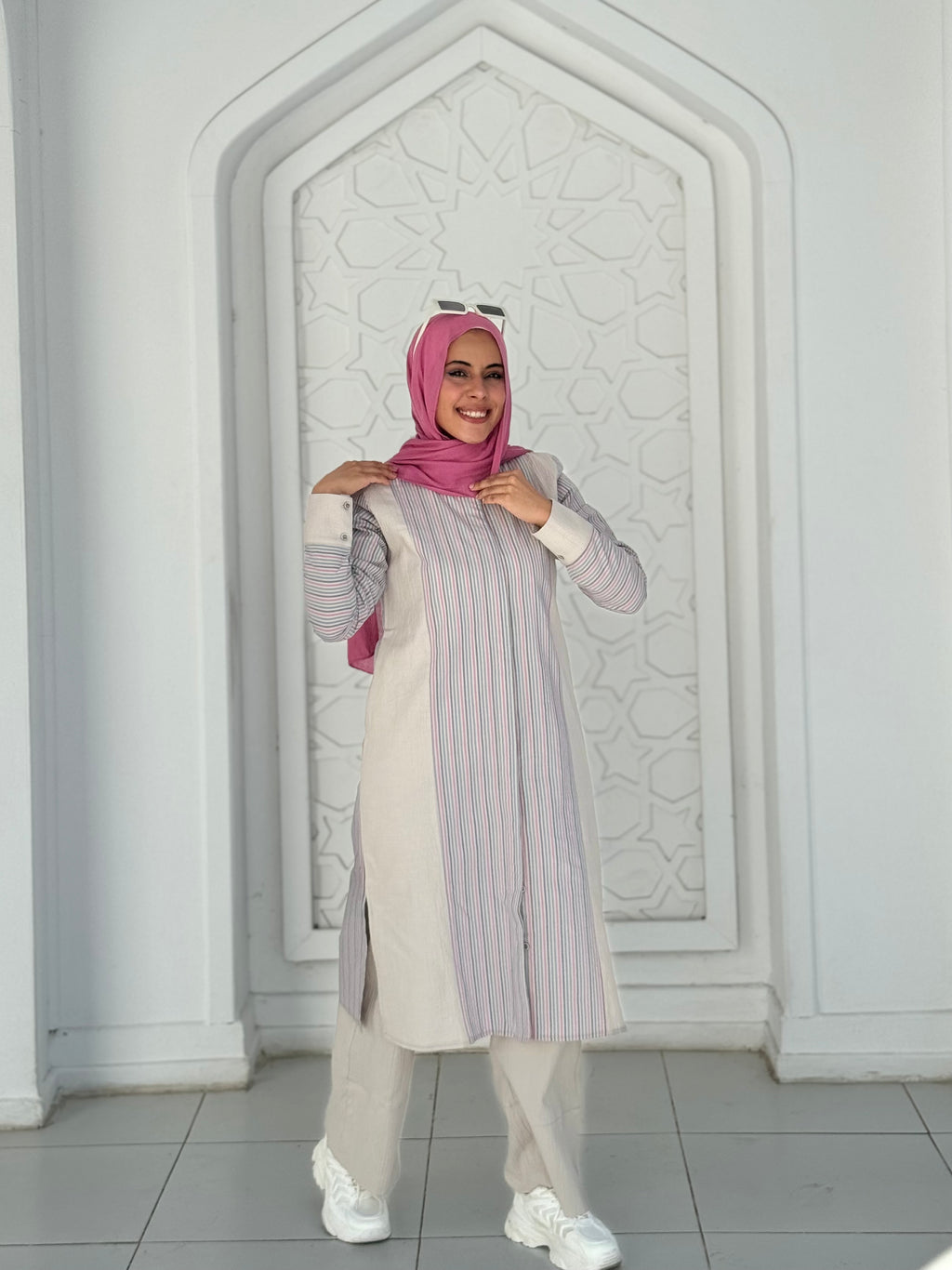 Beige Linen Set Printed