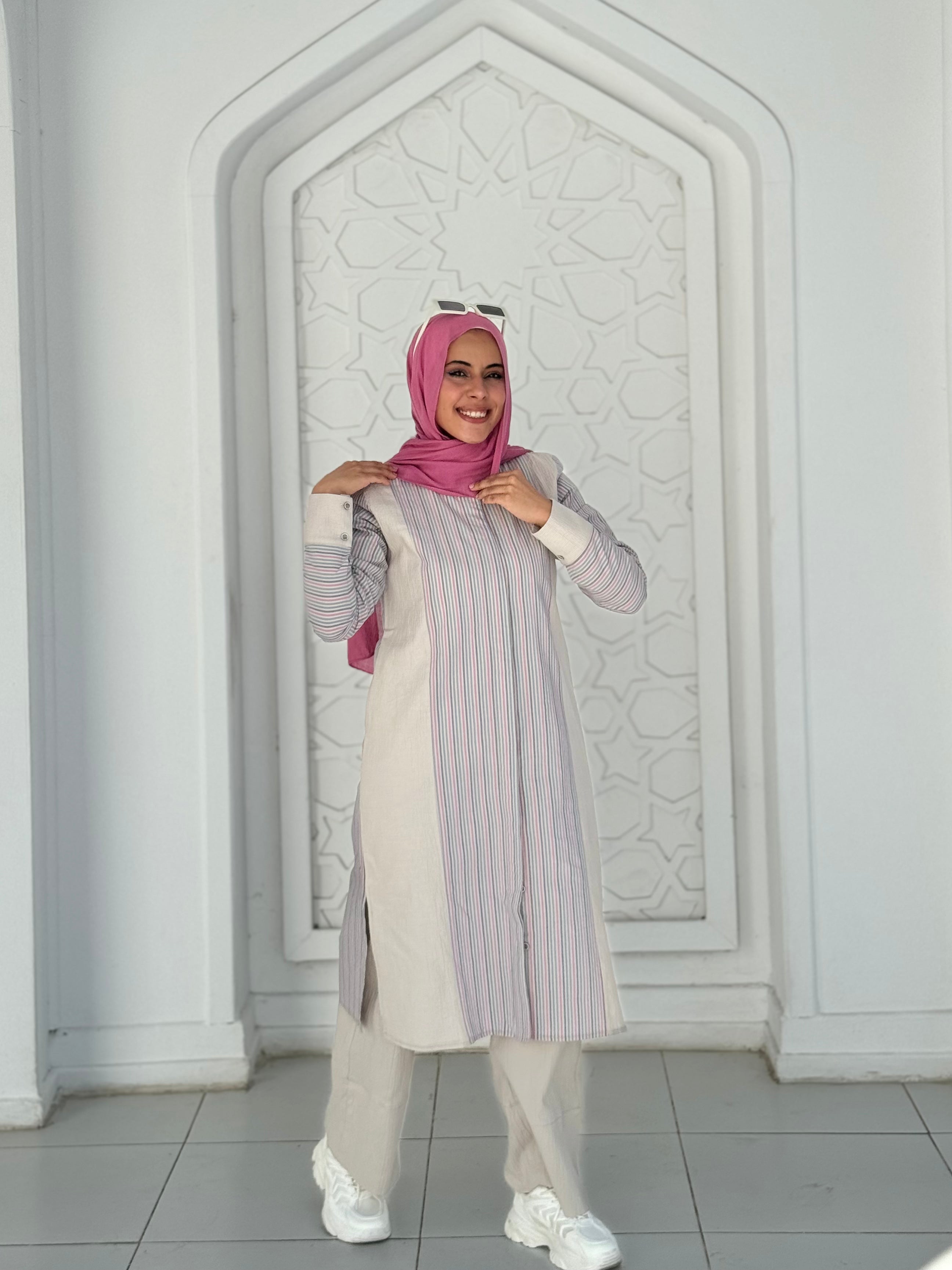 Beige Linen Set Printed