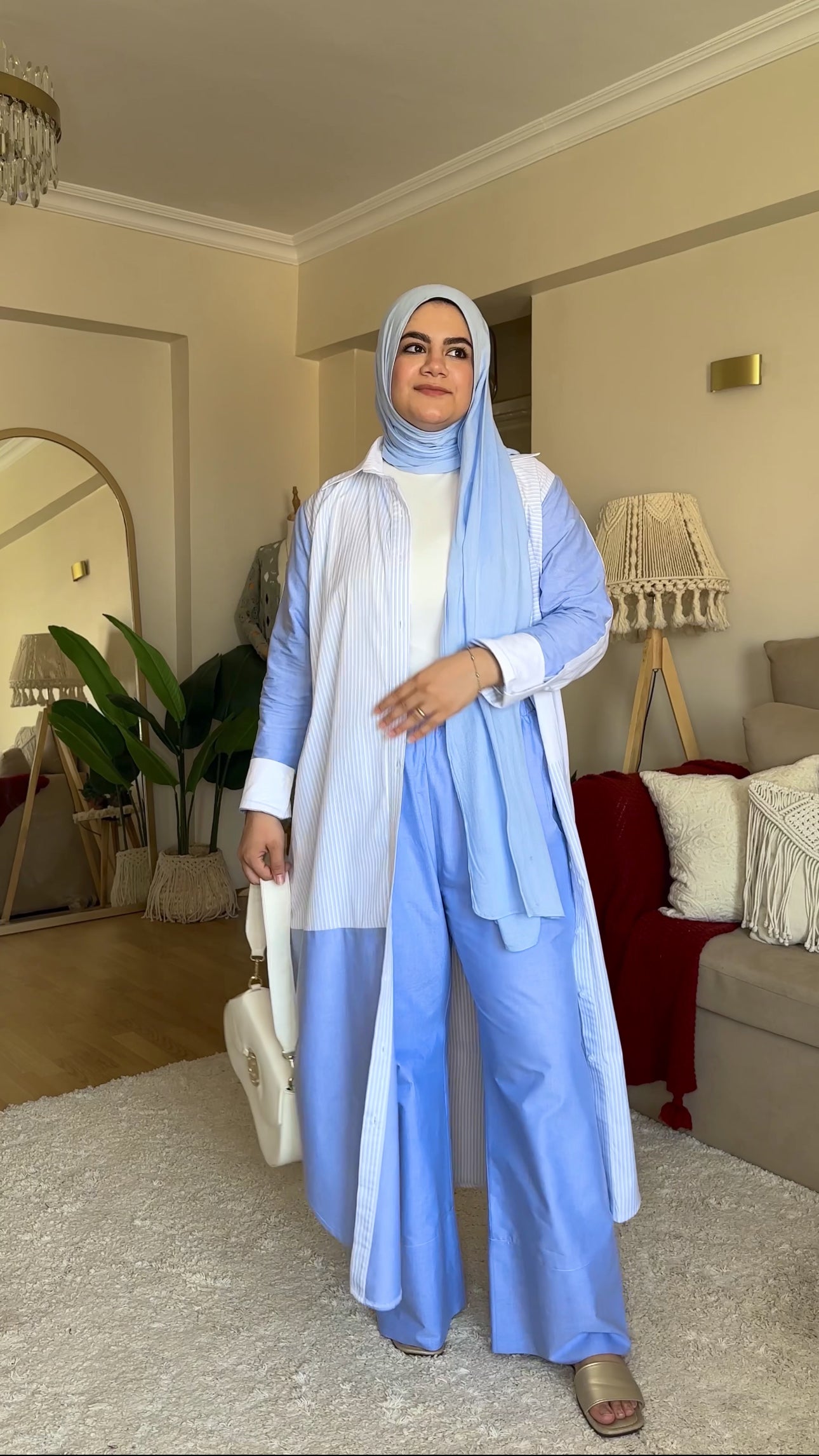 Baby Blue Linen Set Printed