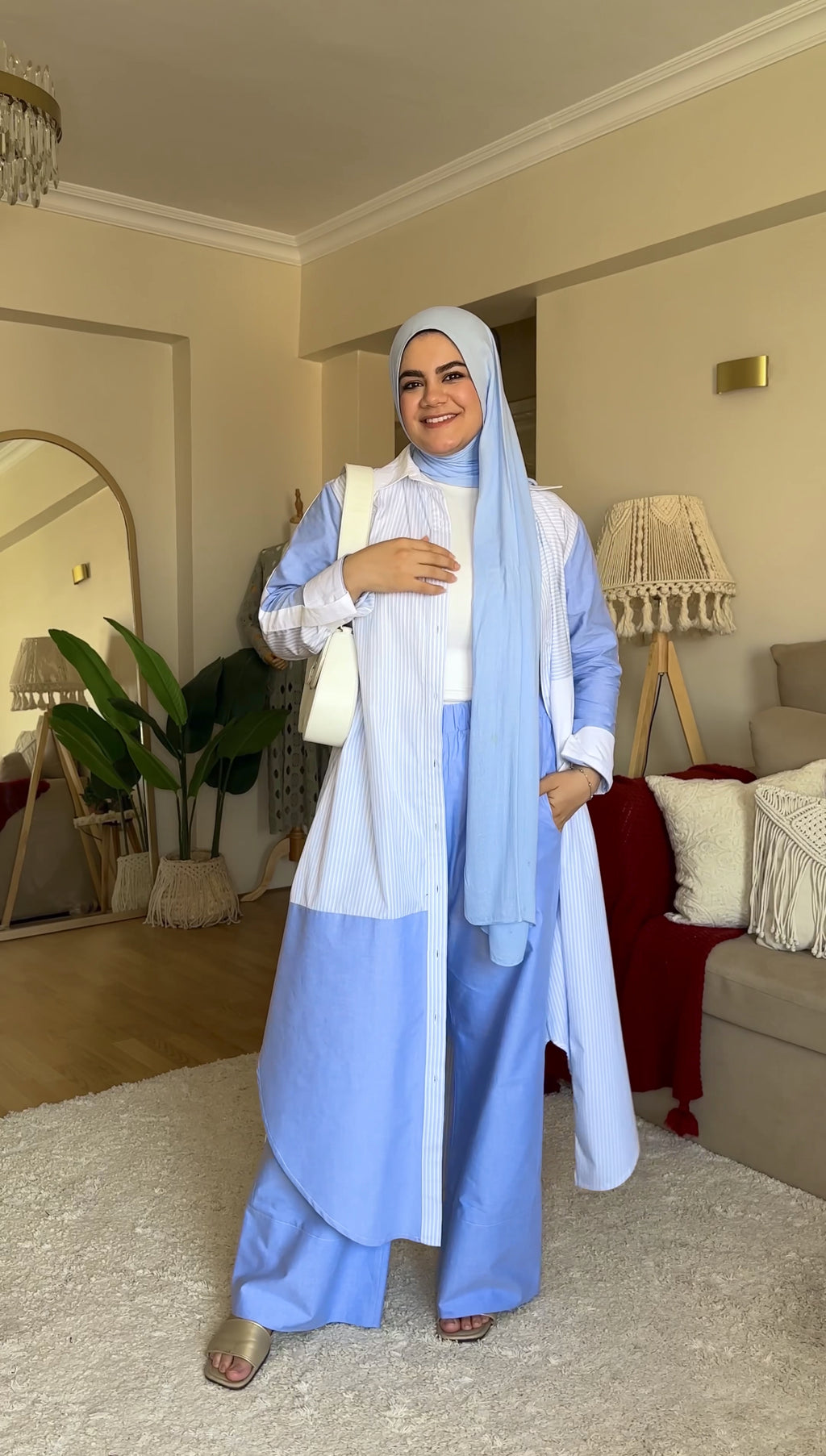 Baby Blue Linen Set Printed