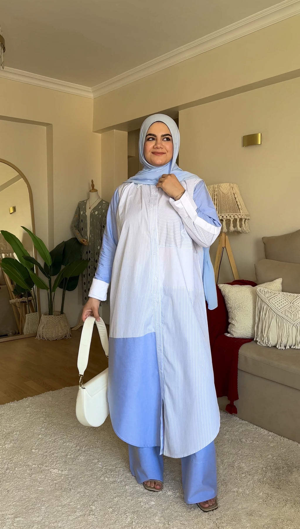 Baby Blue Linen Set Printed