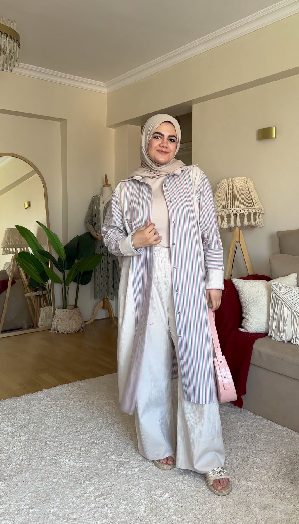 Beige Linen Set Printed