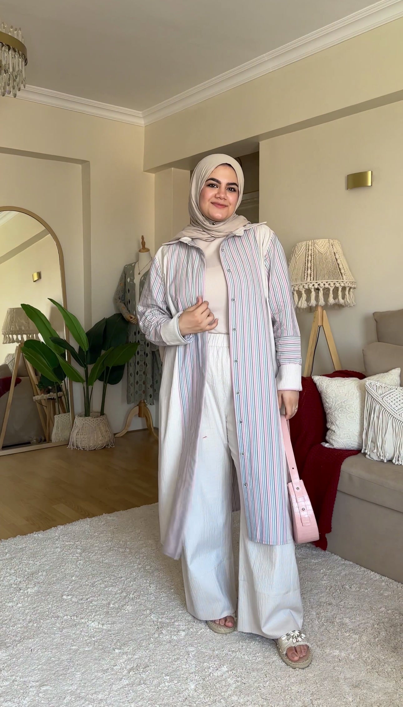 Beige Linen Set Printed