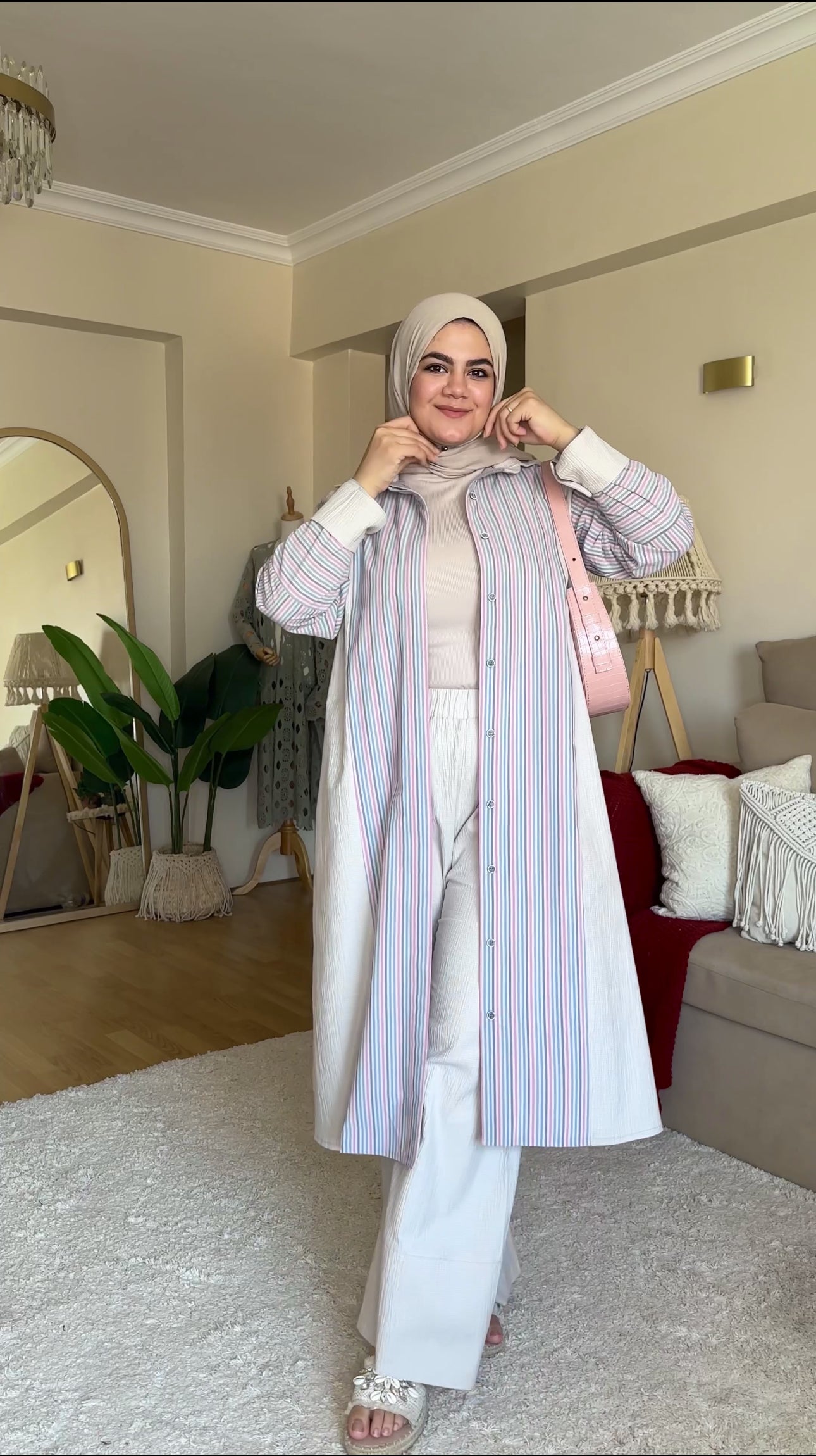 Beige Linen Set Printed