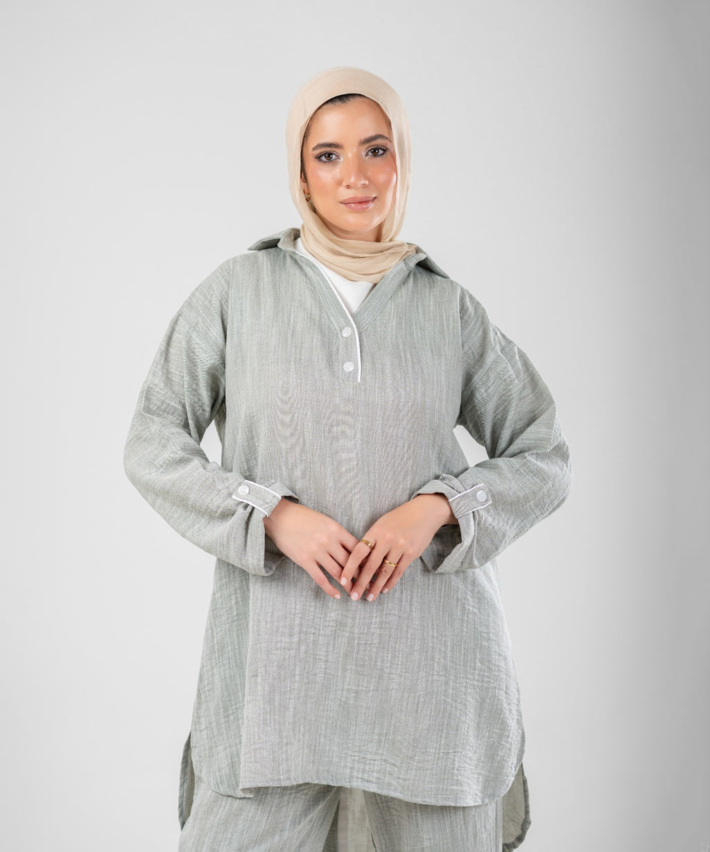 Willow Linen 2-Piece Set ( Grey )