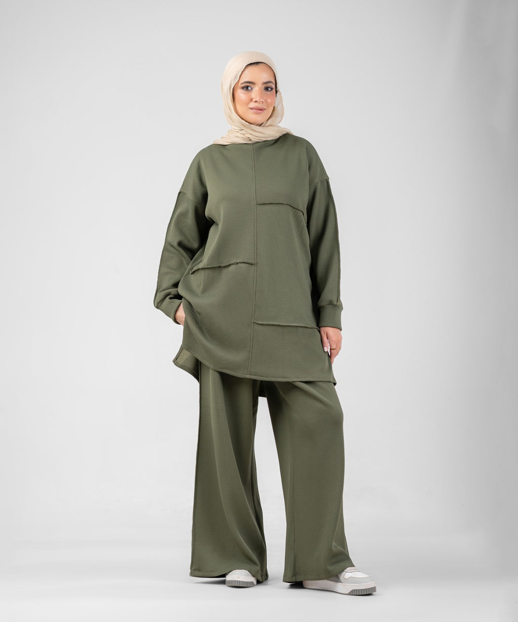 Oversized Training Set | Modest 2-Piece Set ( Olive )