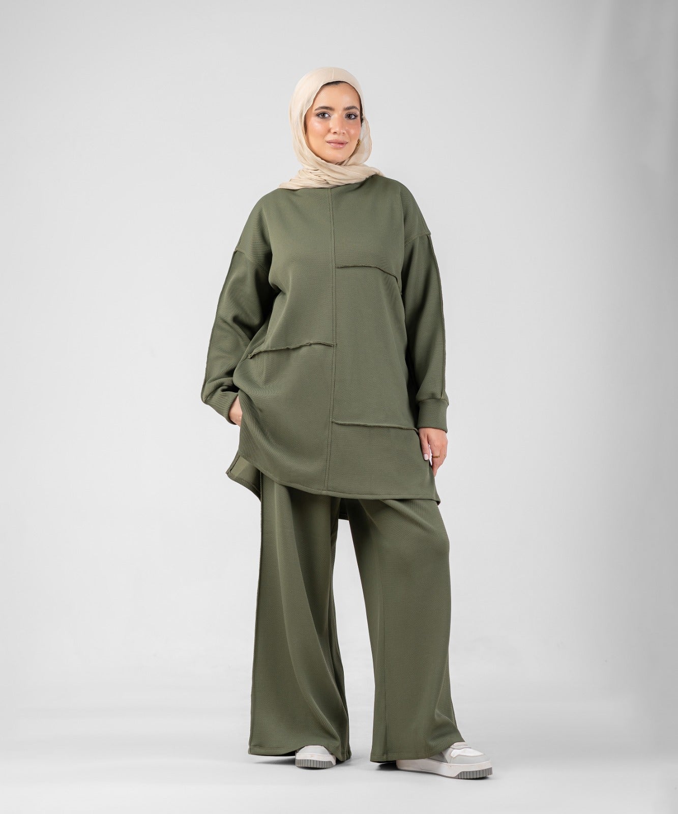 Oversized Training Set | Modest 2-Piece Set ( Olive )