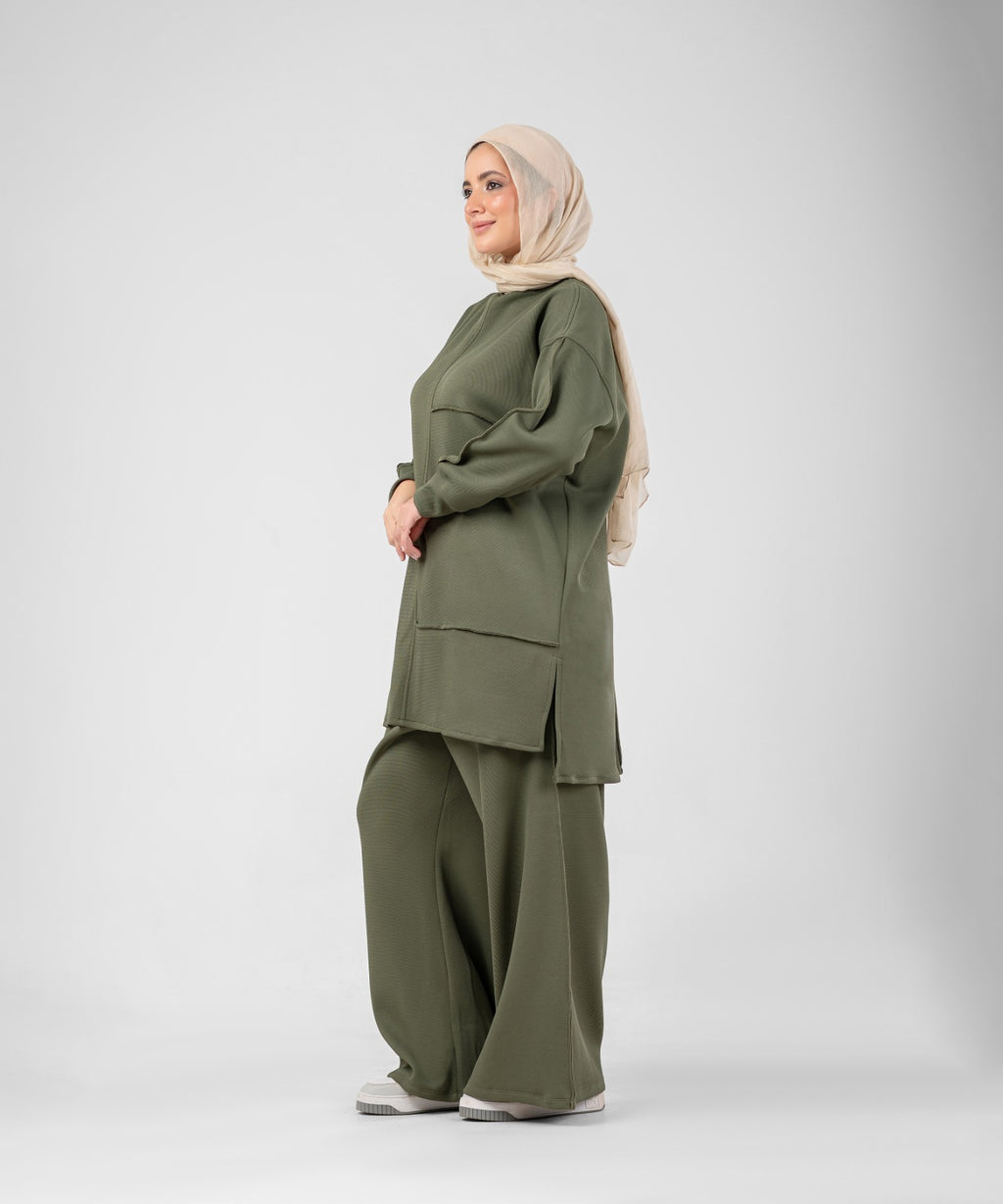 Oversized Training Set | Modest 2-Piece Set ( Olive )