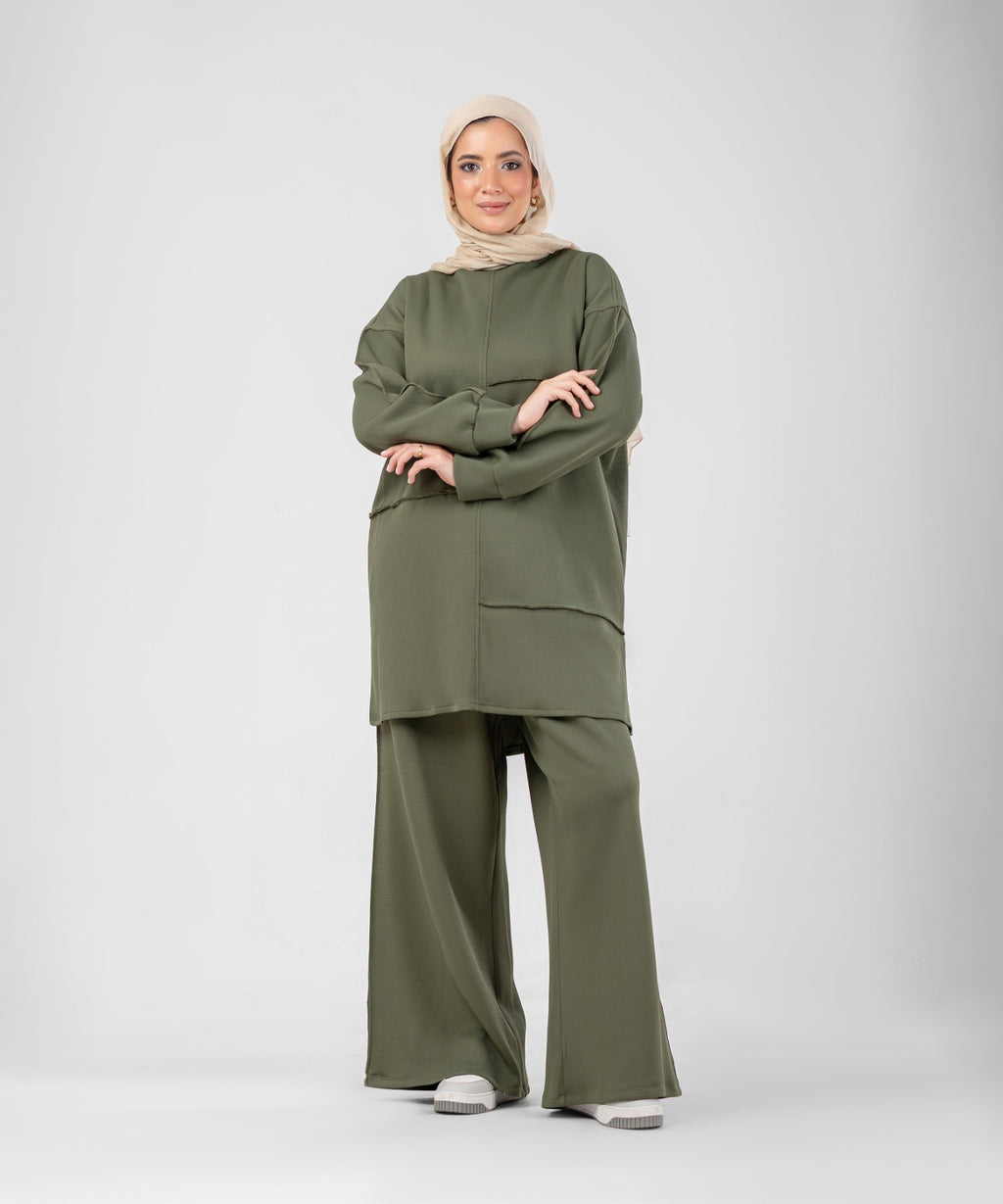 Oversized Training Set | Modest 2-Piece Set ( Olive )