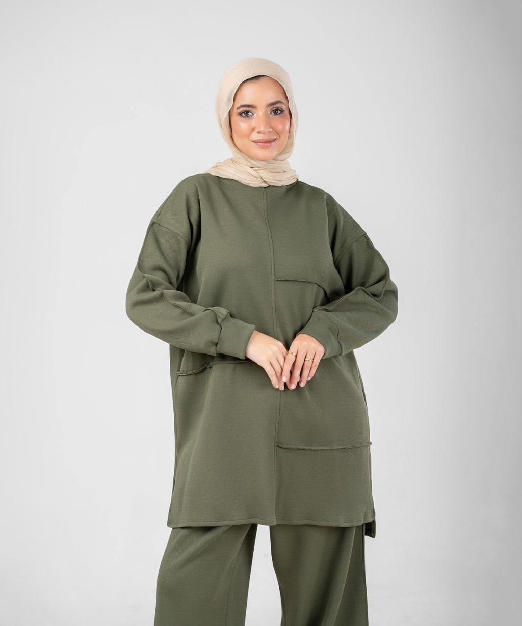 Oversized Training Set | Modest 2-Piece Set ( Olive )
