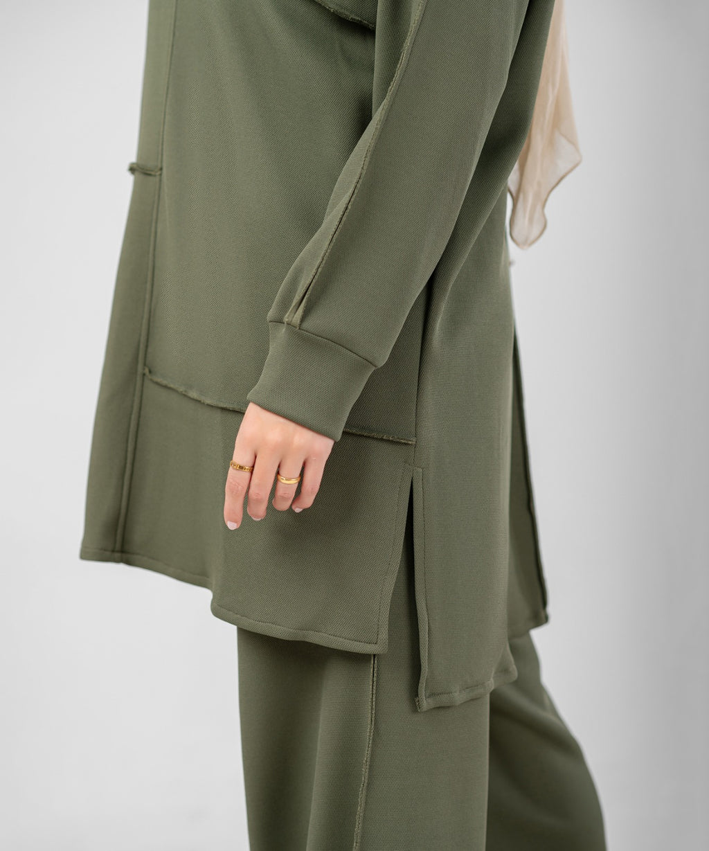 Oversized Training Set | Modest 2-Piece Set ( Olive )