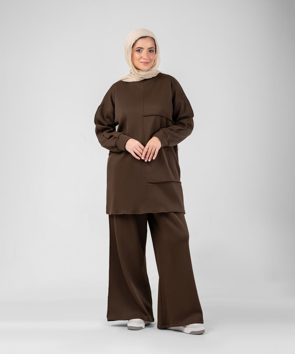 Oversized Training Set | Modest 2-Piece Set ( Brown )