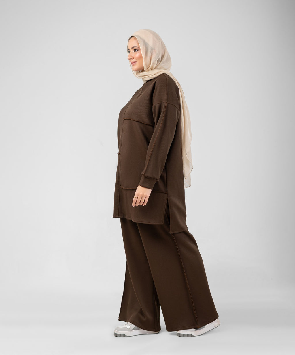 Oversized Training Set | Modest 2-Piece Set ( Brown )